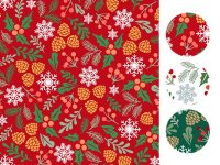 Tissu de Noël Vosges coton motif houx sapin flocons laize 150 cm