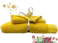 Ensemble éponge safran drap de bain + serviette + gant