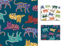 Tissu coton RAJAH motif tigres multicolores laize de 150 cm
