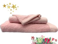 Ensemble éponge rose drap de bain + serviette + gant