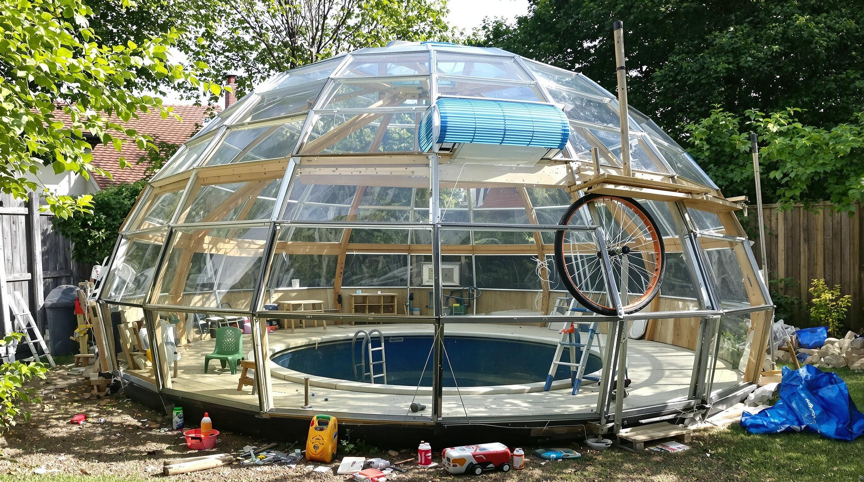 Abri piscine DIY façon vaisseau spatial