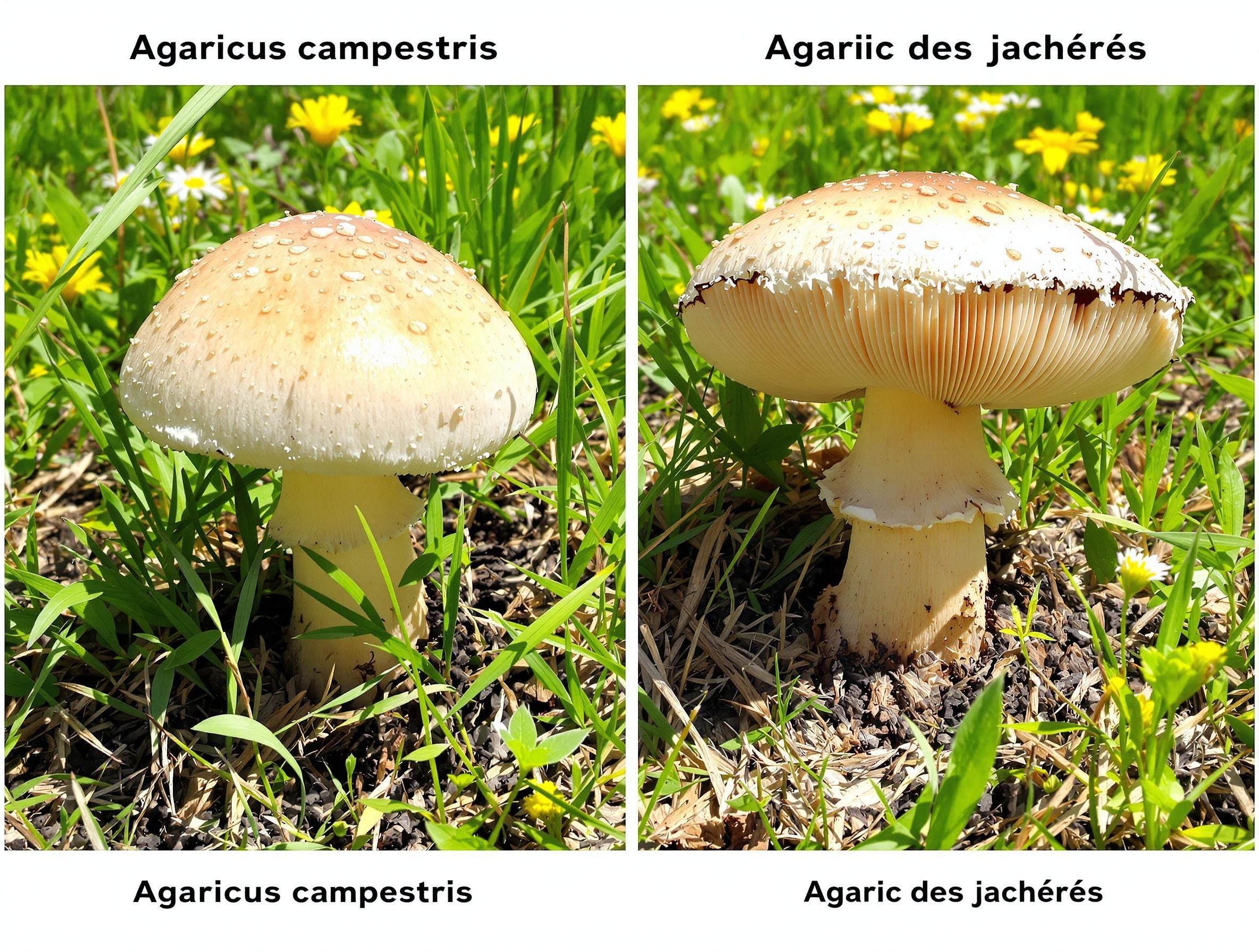 Comparaison entre Rosé-des-prés et Agaric des jachères en prairie