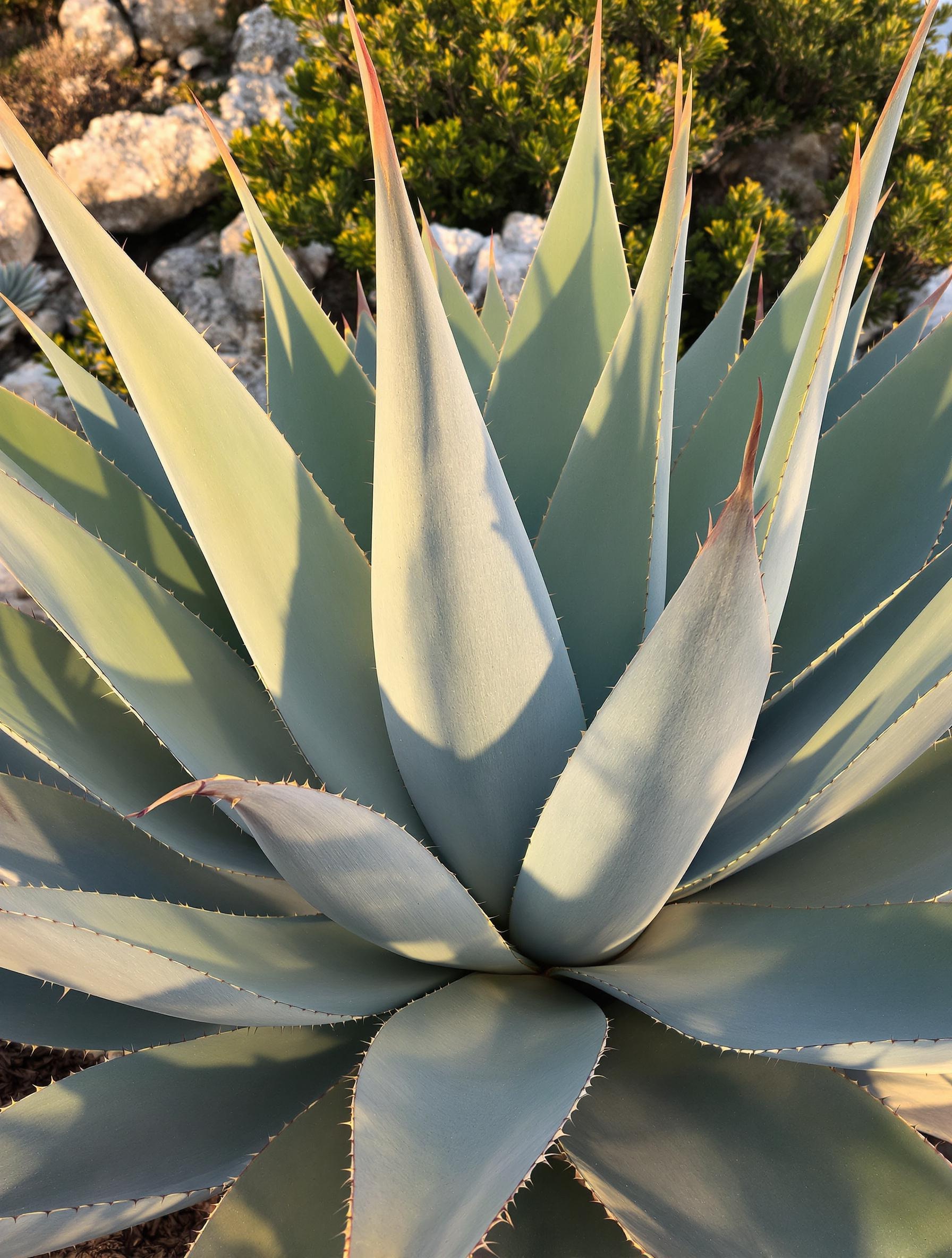 Agave americana adulte avec rosette bleu-vert et épines