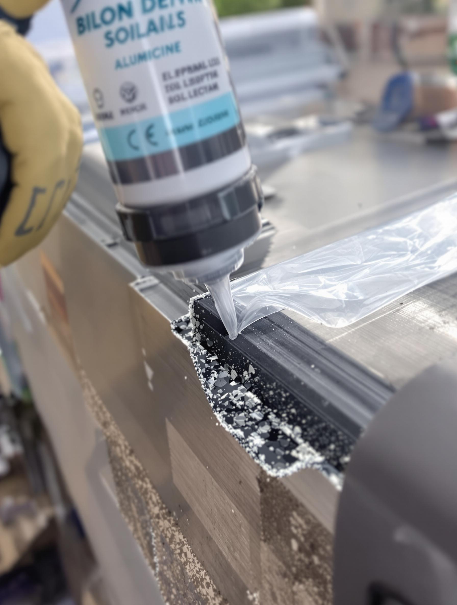 application mastic silicone sur abri piscine