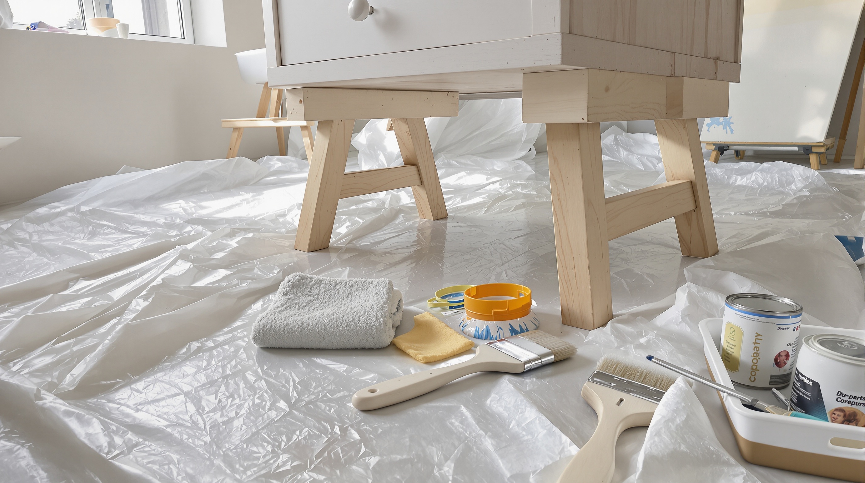 préparation peinture meuble atelier bâche outils démontage