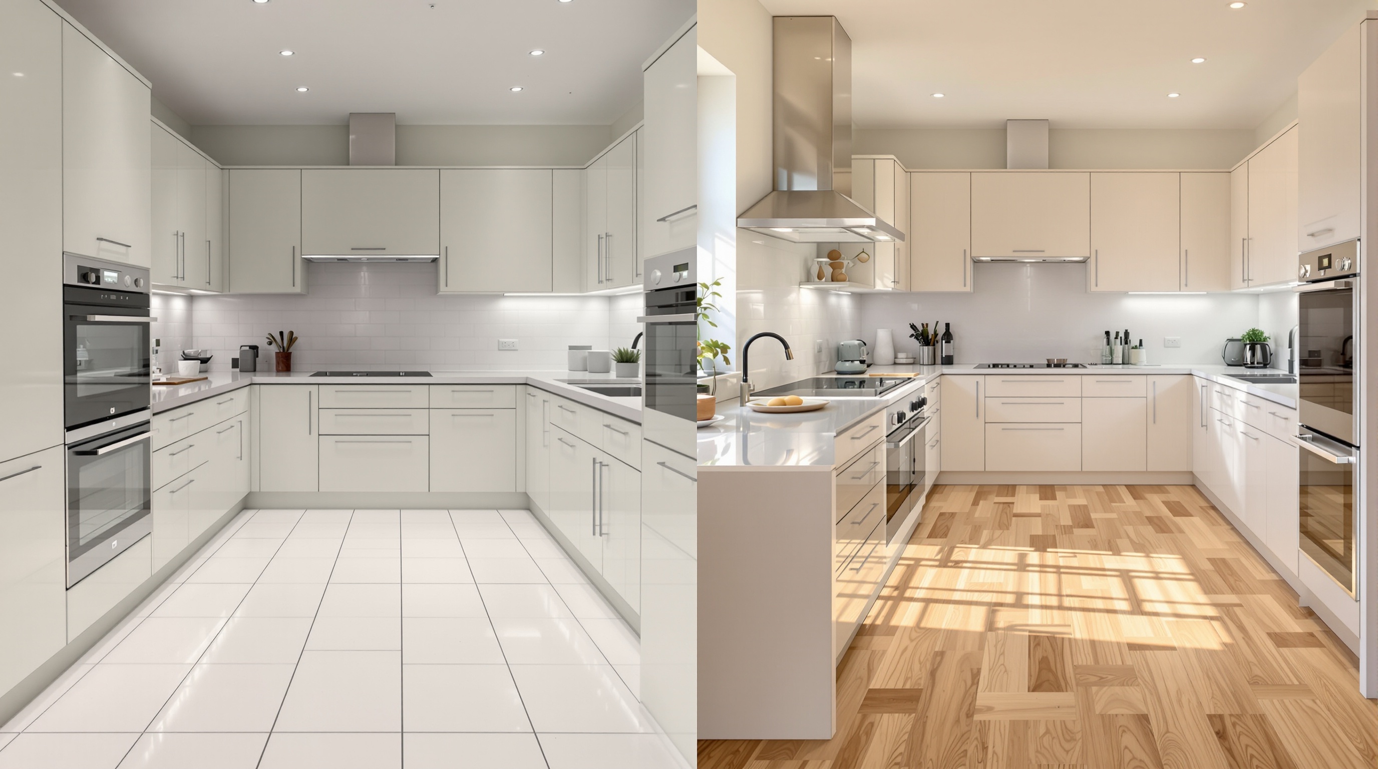 Avant après cuisine transformation parquet chaleureux