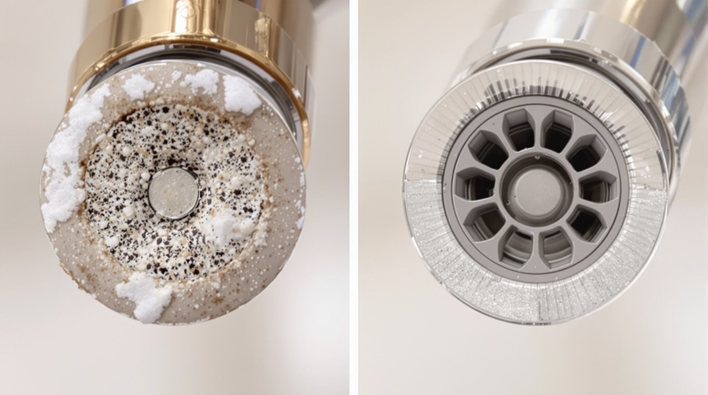 Avant/après nettoyage mousseur robinet vinaigre blanc