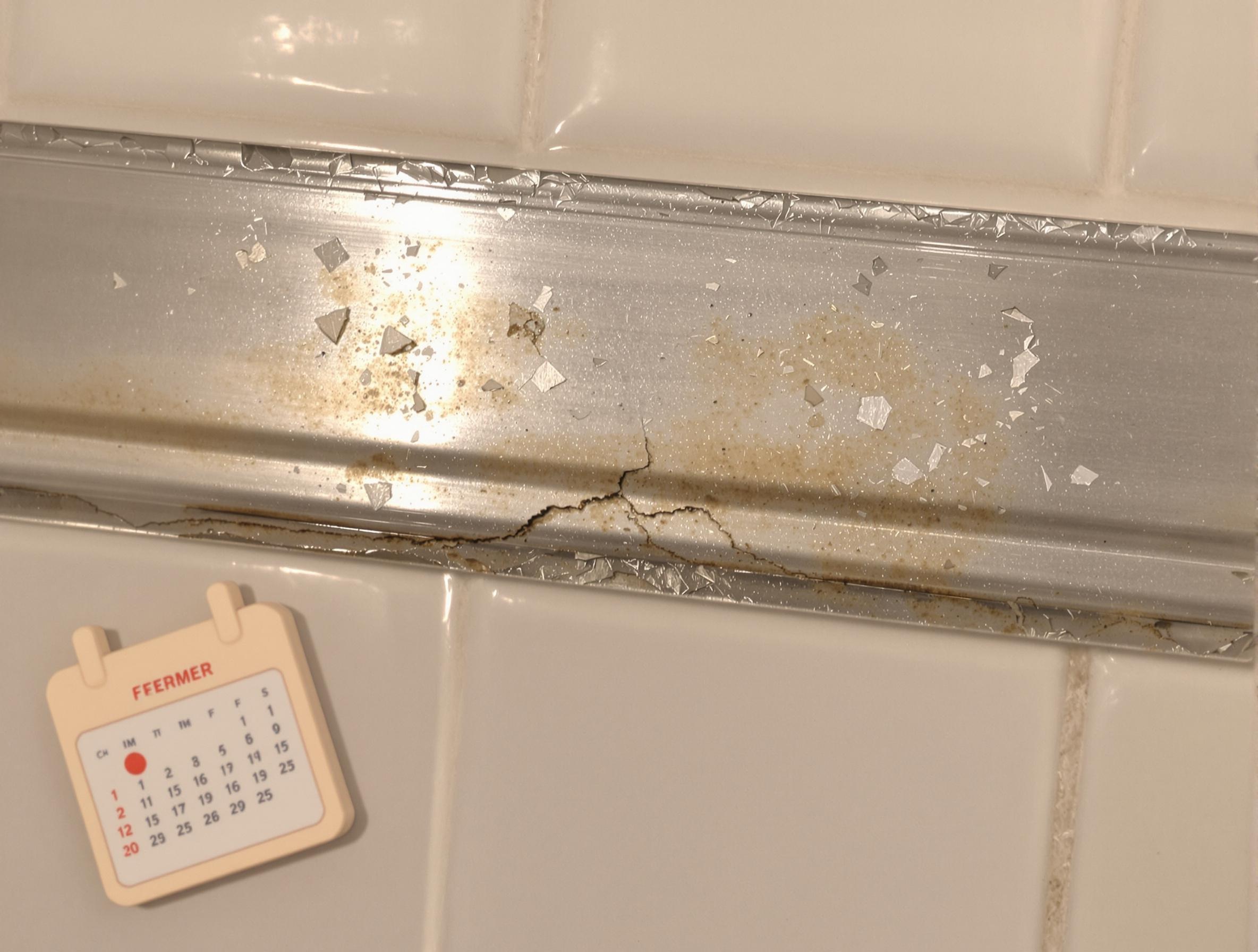 Baguette carrelage usée : corrosion, éclats, fissures et décollement.