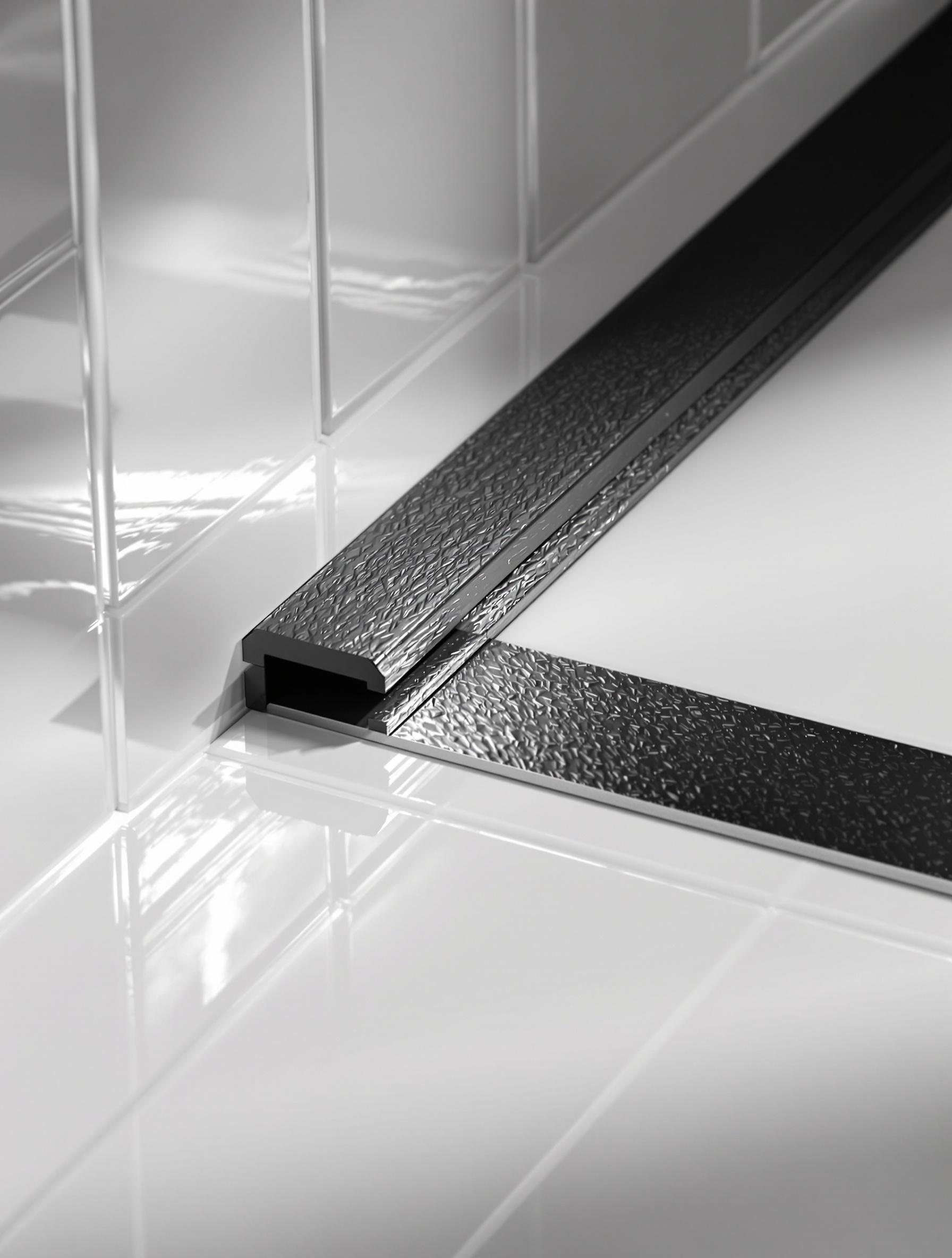 Baguette finition noire contrastante sur carrelage blanc style Lux Mosaic