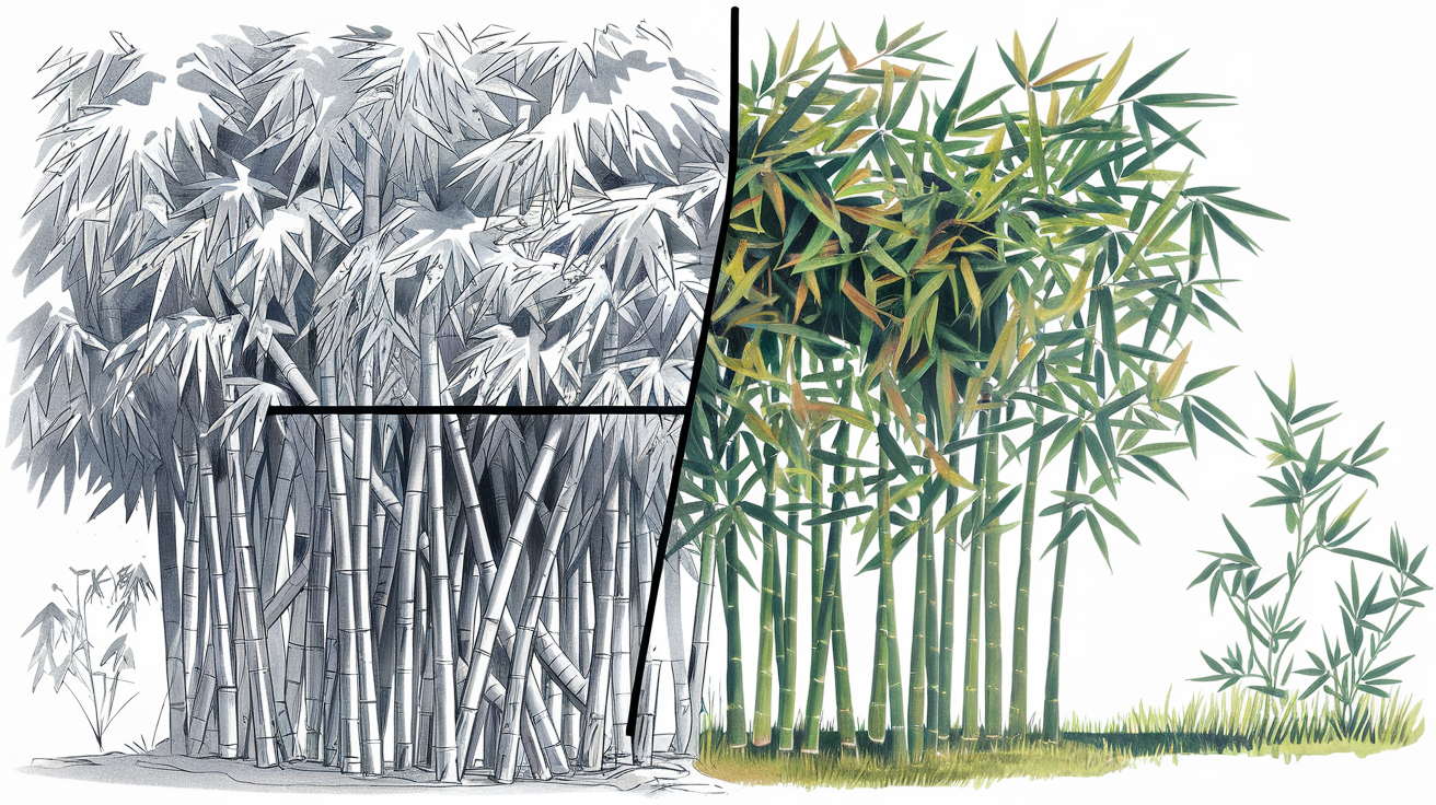 Avant/après éclaircissage d’une touffe de bambou