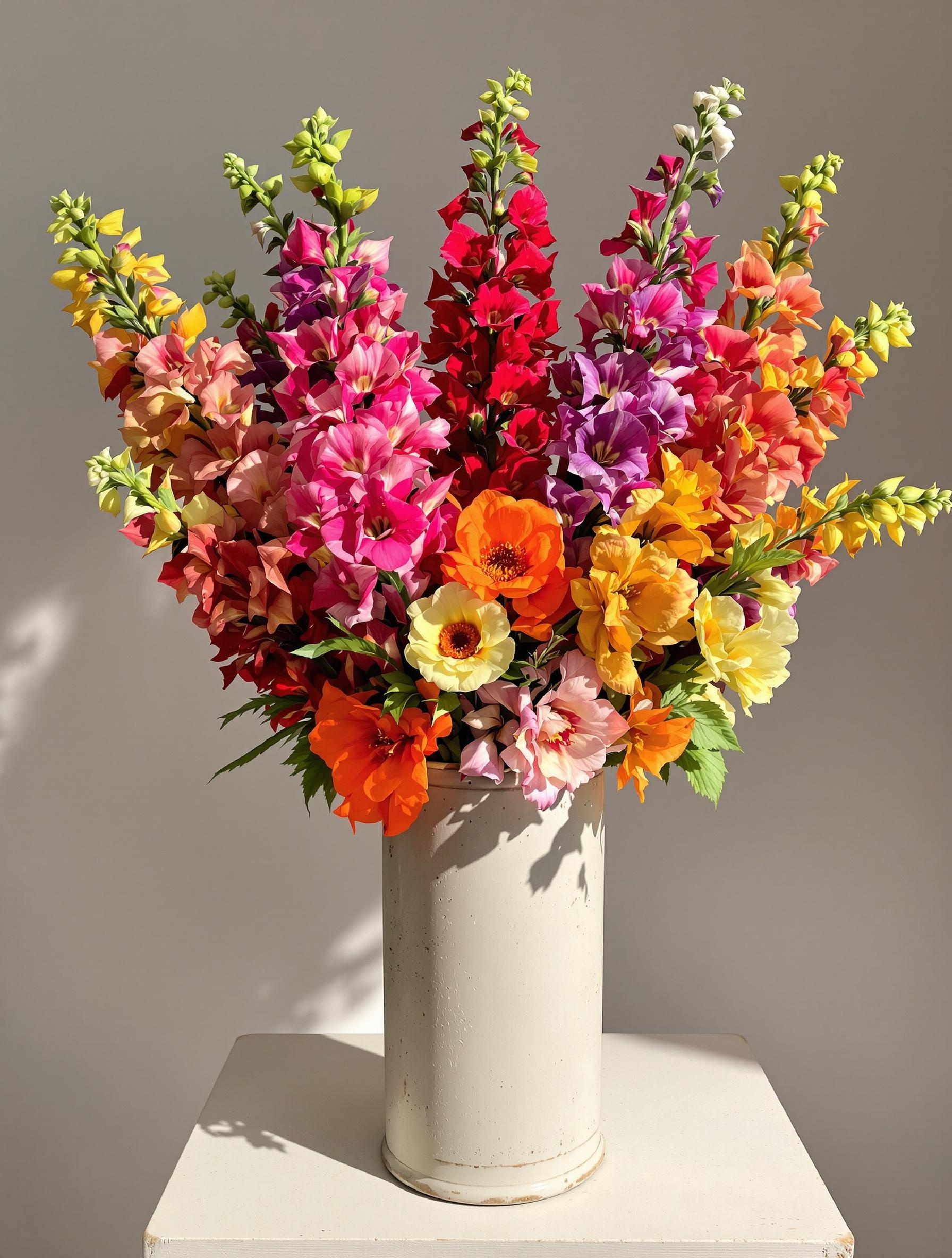 Bouquet de gueules-de-loup dans un vase vintage