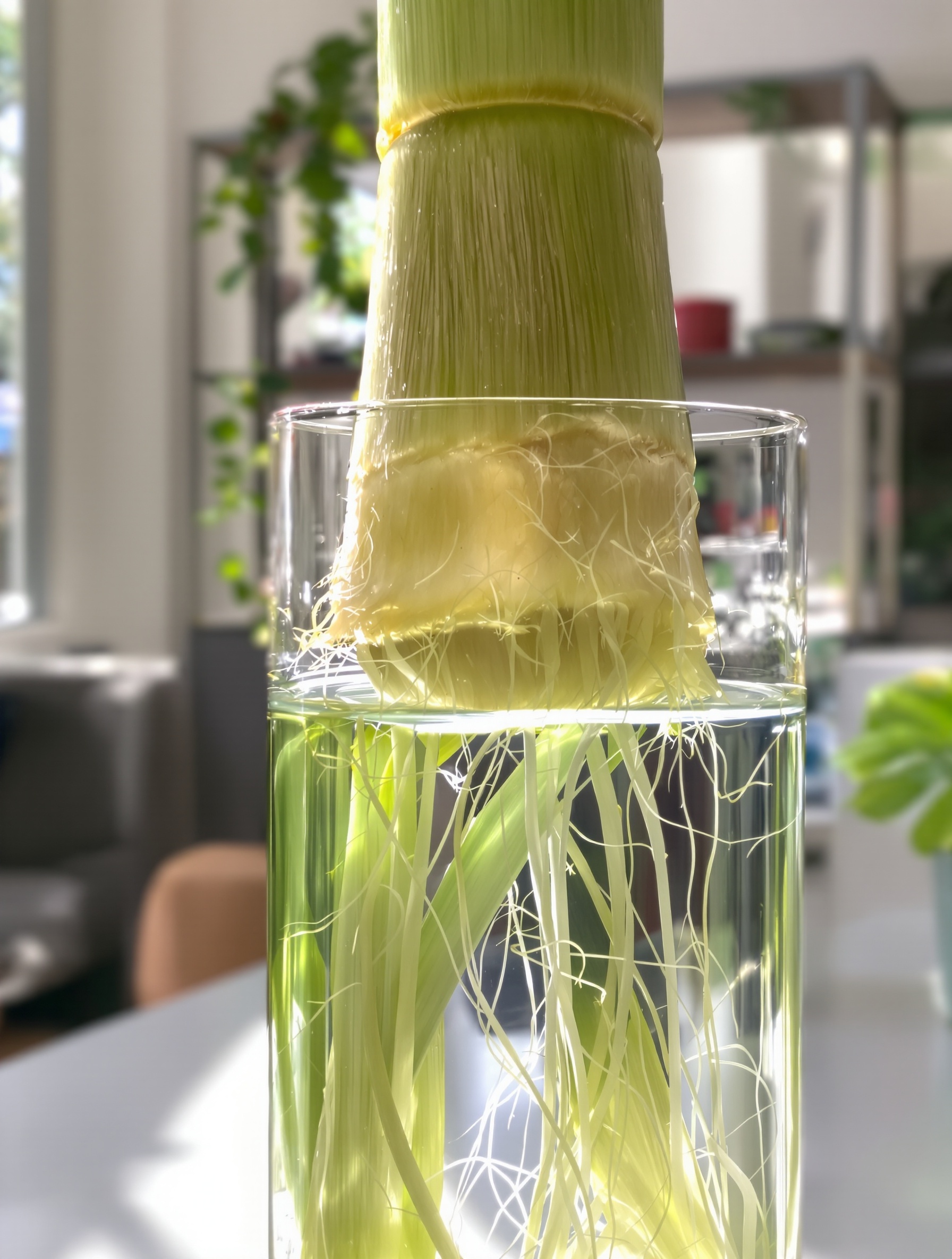 Bouturage papyrus tige eau vase transparant bractée inversée