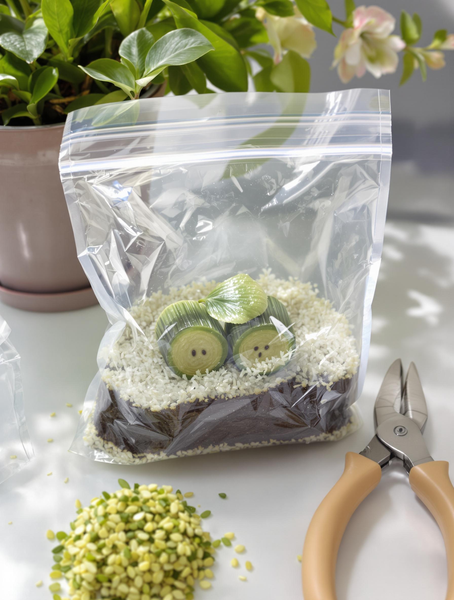 Bouturage de vanillier sur sphaigne en sac zippé lumière douce