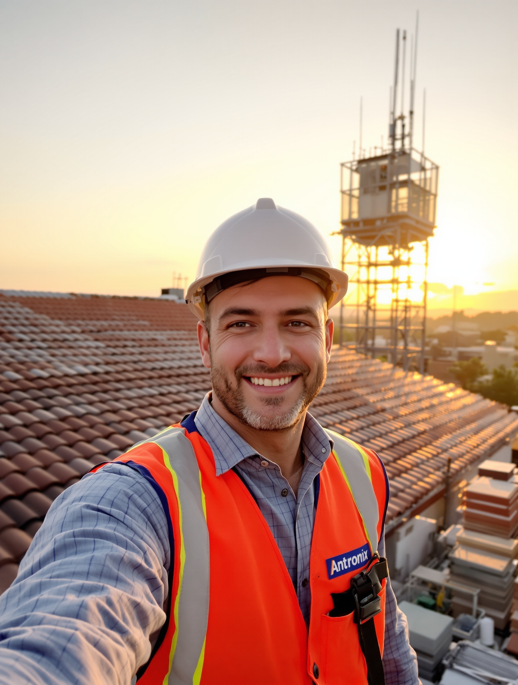 bricoleur détendu monte-tuiles fin de chantier sourire sarcastique