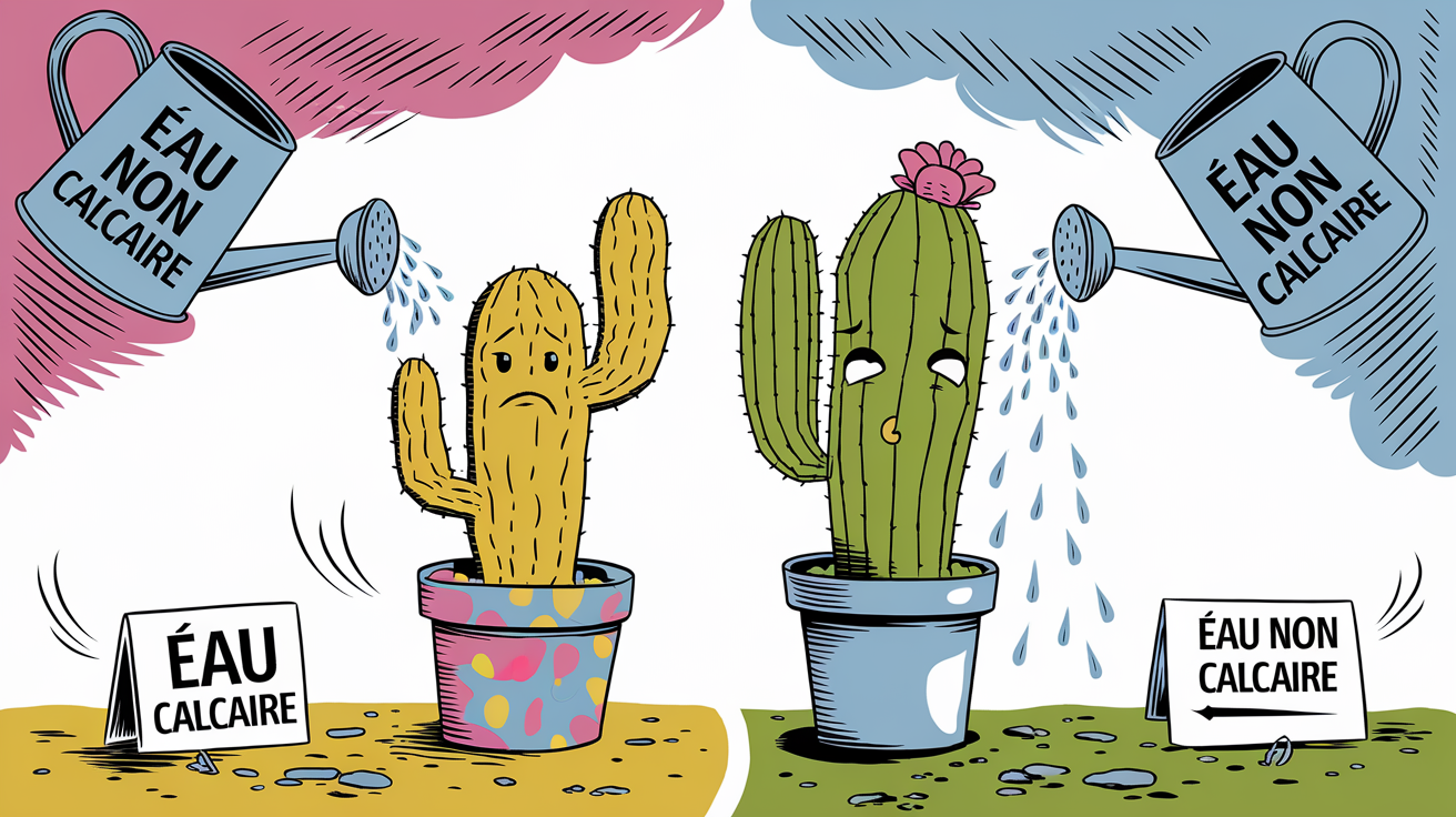 Cactus triste eau calcaire vs cactus heureux eau non calcaire pop culture humour