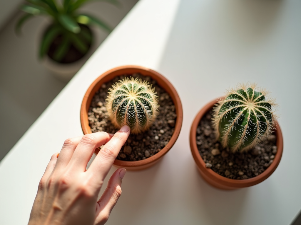 Test du doigt dans substrat sec cactus et astuce poids du pot