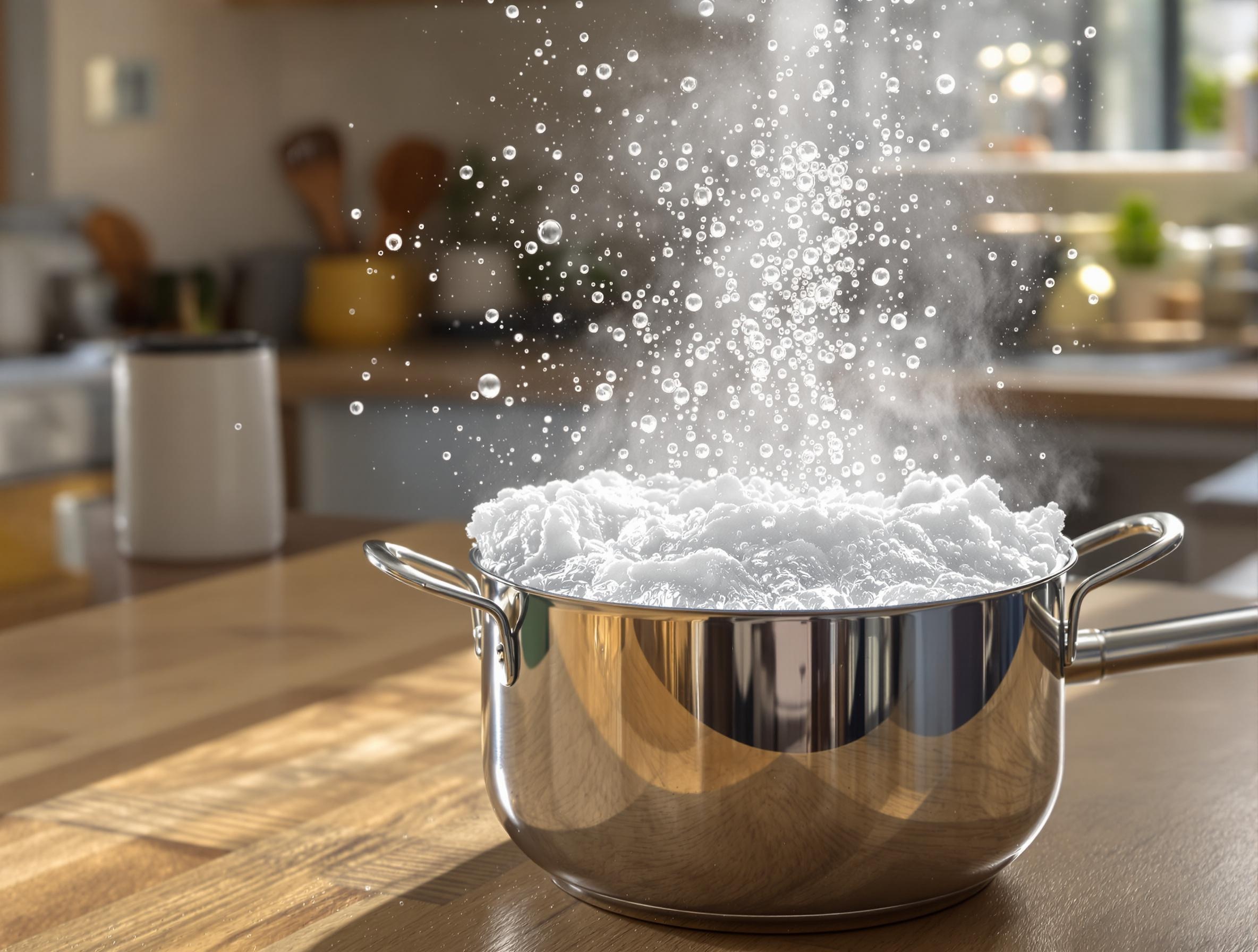Nettoyage d'une casserole avec bicarbonate et vinaigre en action