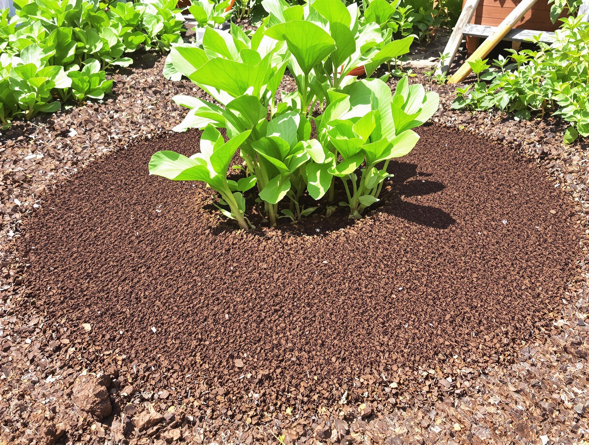 Cercle de marc de café autour d'un parterre de légumes