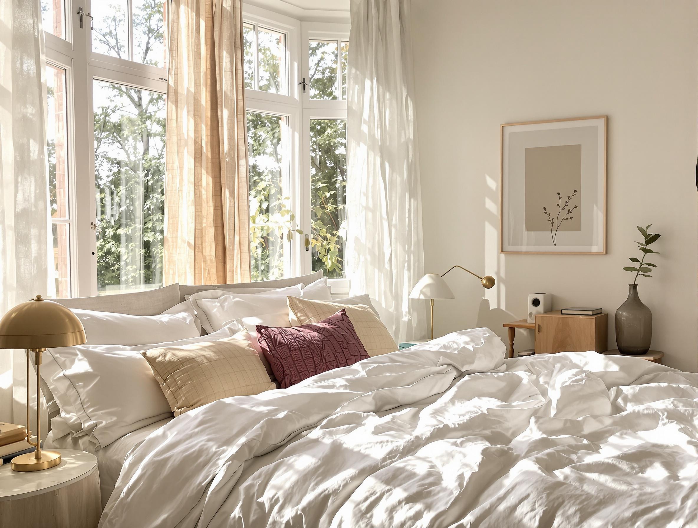 Chambre lumineuse avec coton lin chanvre déco anti-humidité