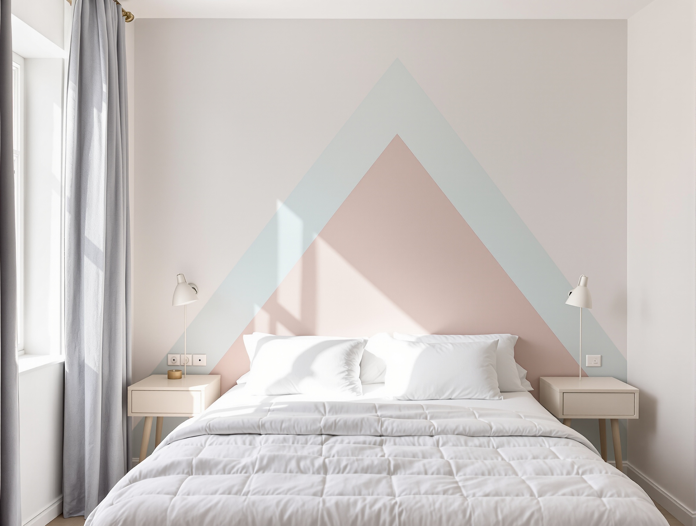 tête de lit triangle pastel minimaliste chambre déco géométrique