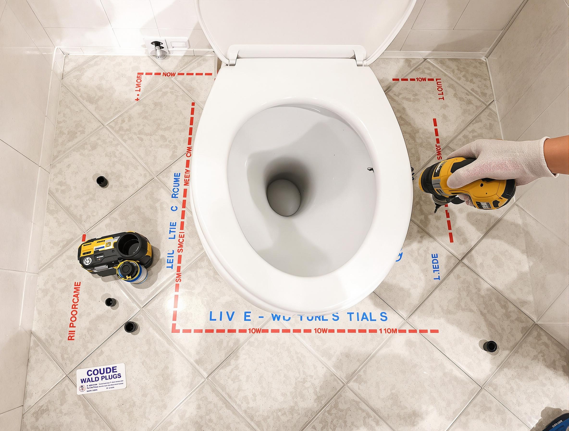 Montage d'une cuvette WC sur carrelage avec repères et chevilles adaptées