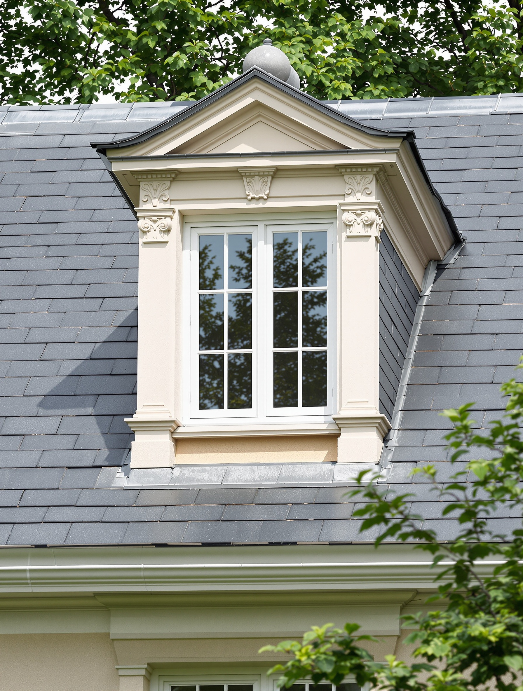 Photo chien-assis élégant sur toiture ardoise