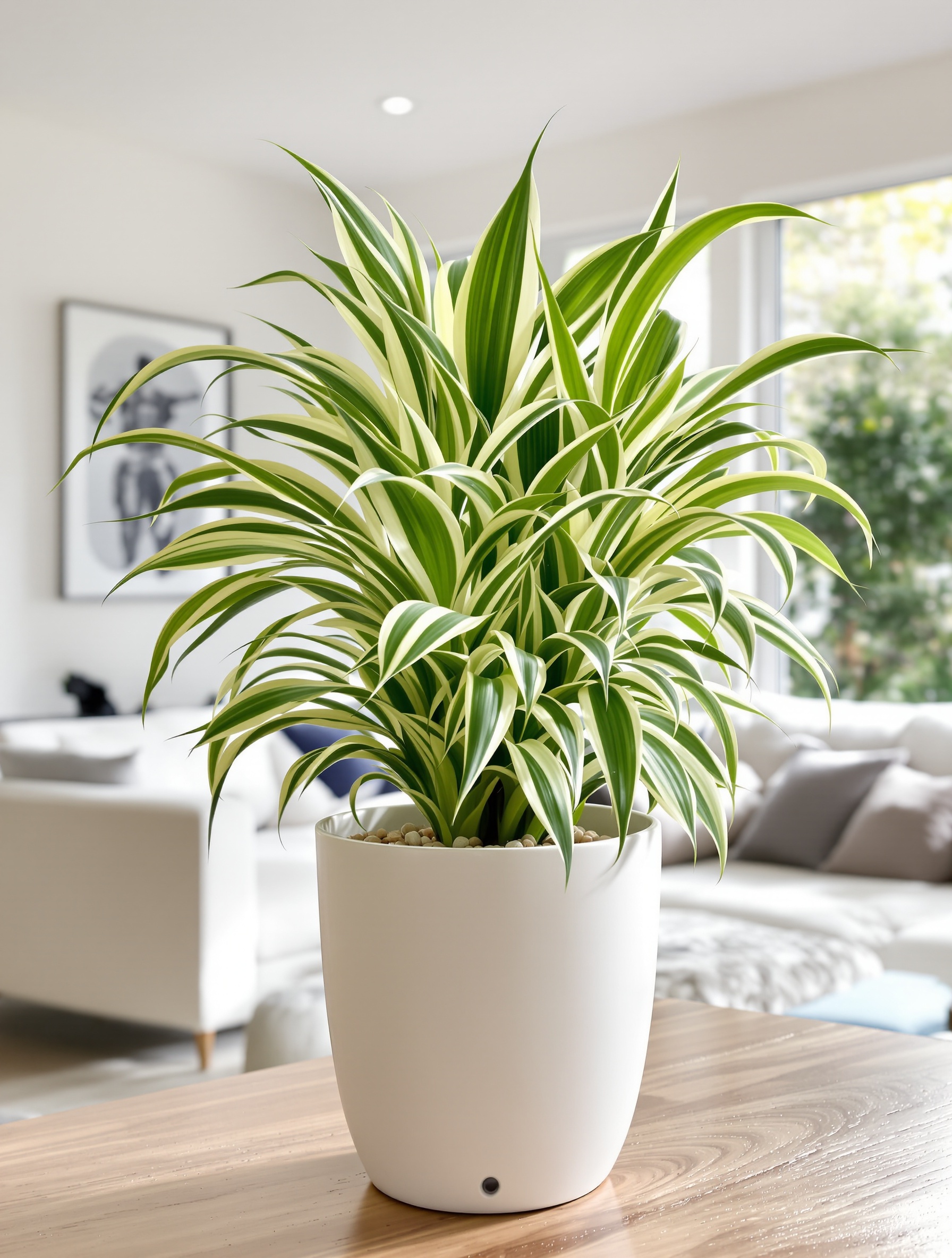 Chlorophytum comosum avec substrat et drainage dans un pot moderne