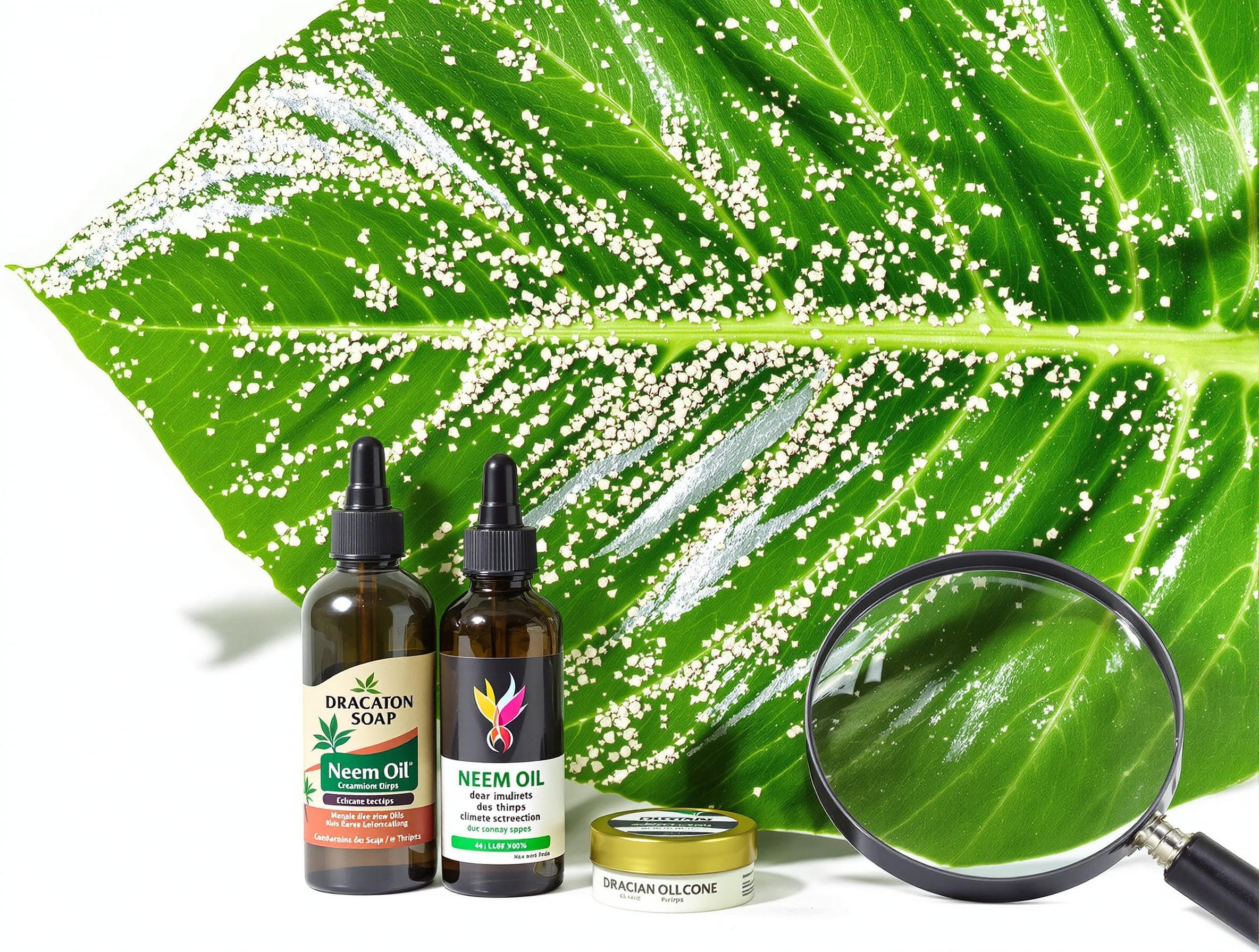 Cochenilles et thrips sur un dragonnier, lutte naturelle avec savon noir et huile de neem.