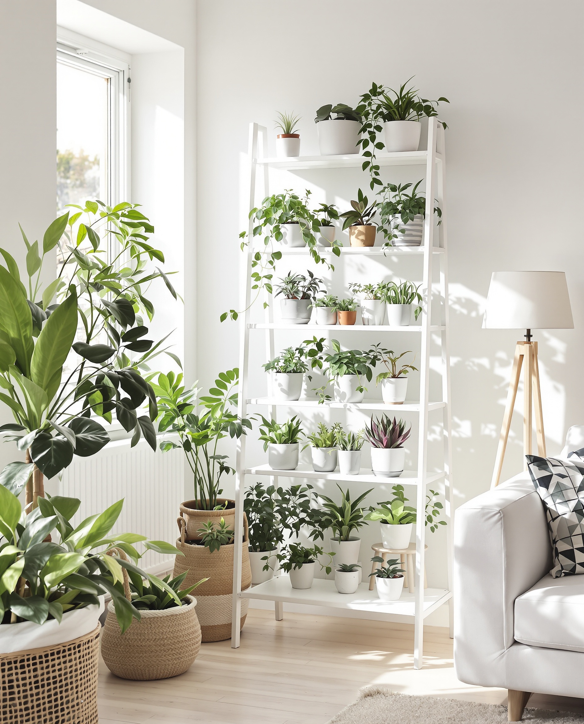 support plante IKEA style scandinave avec petites plantes vertes