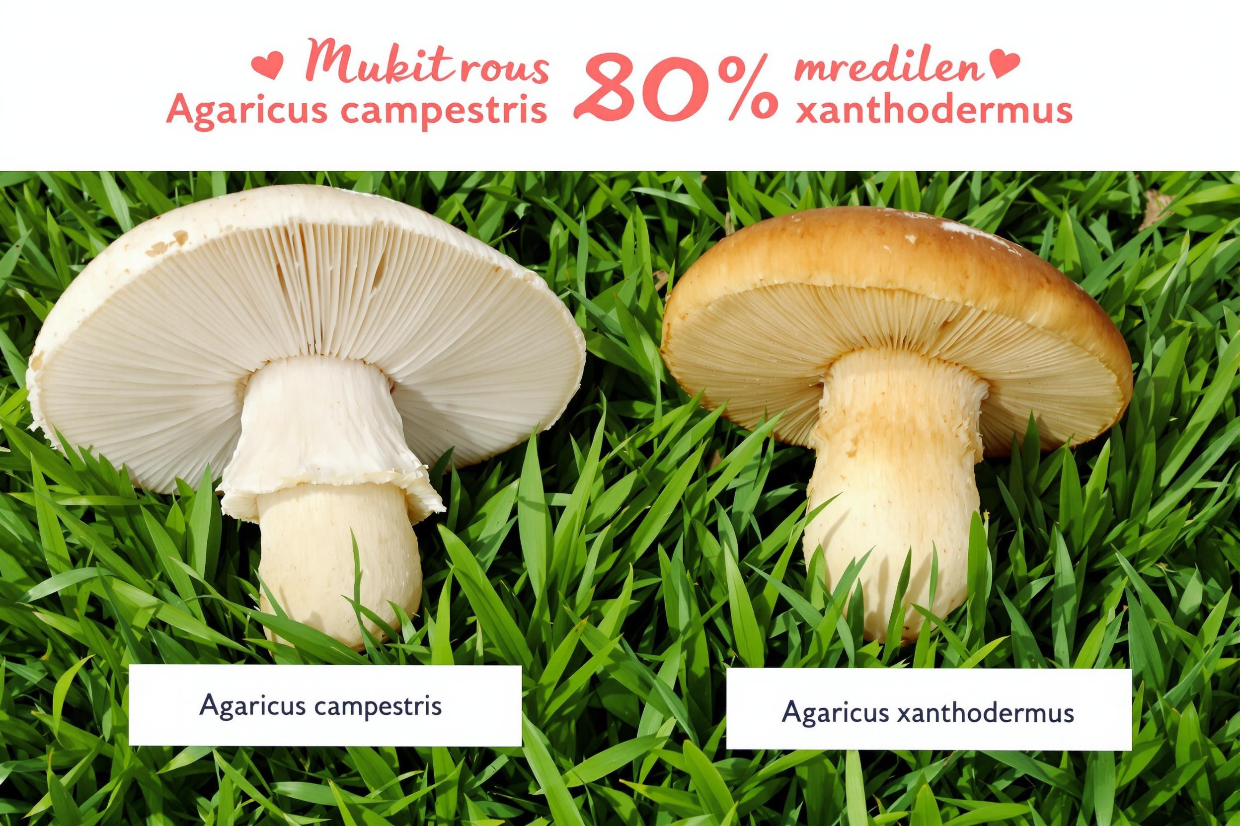 Comparaison visuelle Agaricus campestris / xanthodermus sur herbe
