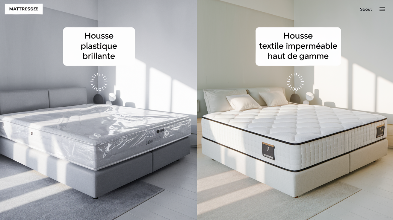 Comparer housse plastique vs textile imperméable sur literie complète