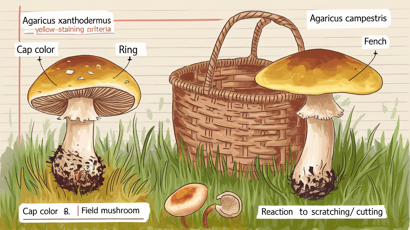Tableau comparatif agaric jaunissant vs rosé des prés