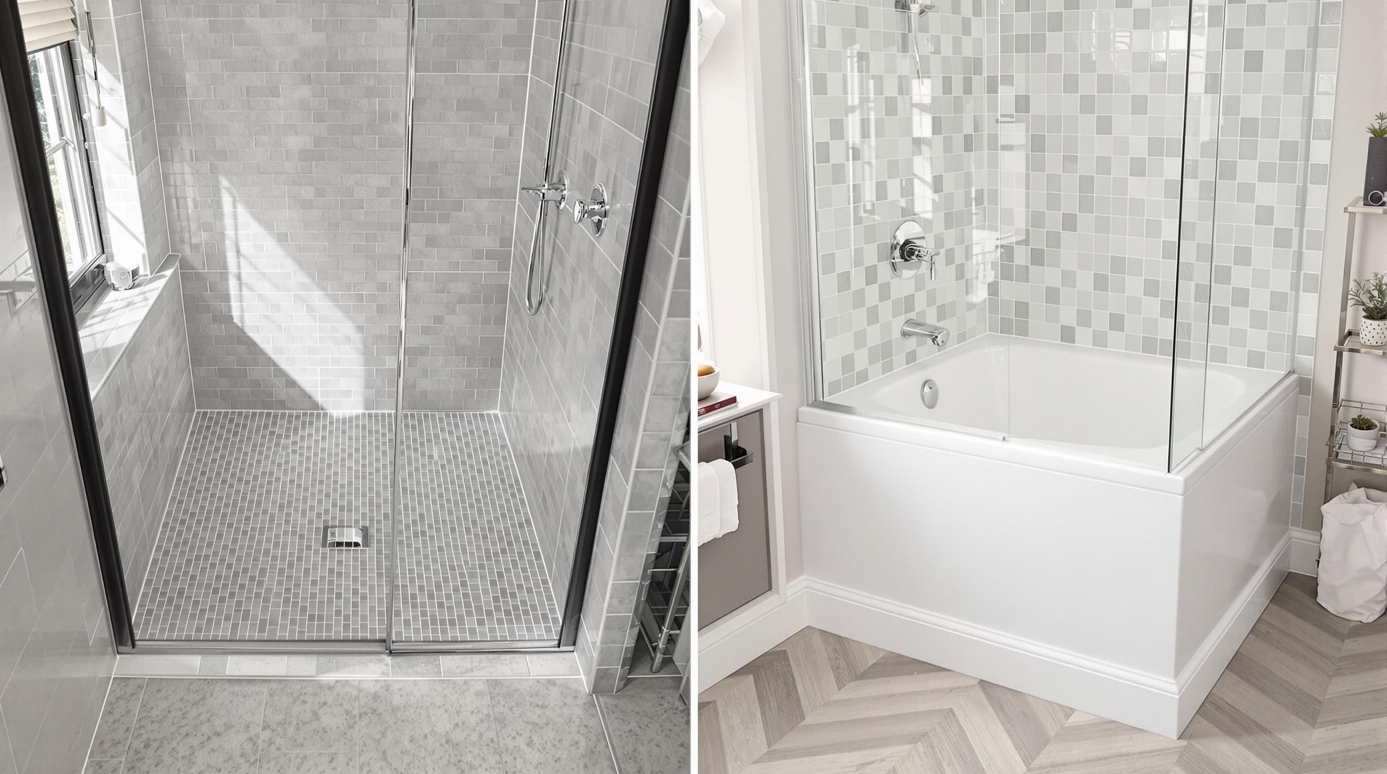 Receveur douche intégré vs surélevé visuel comparatif