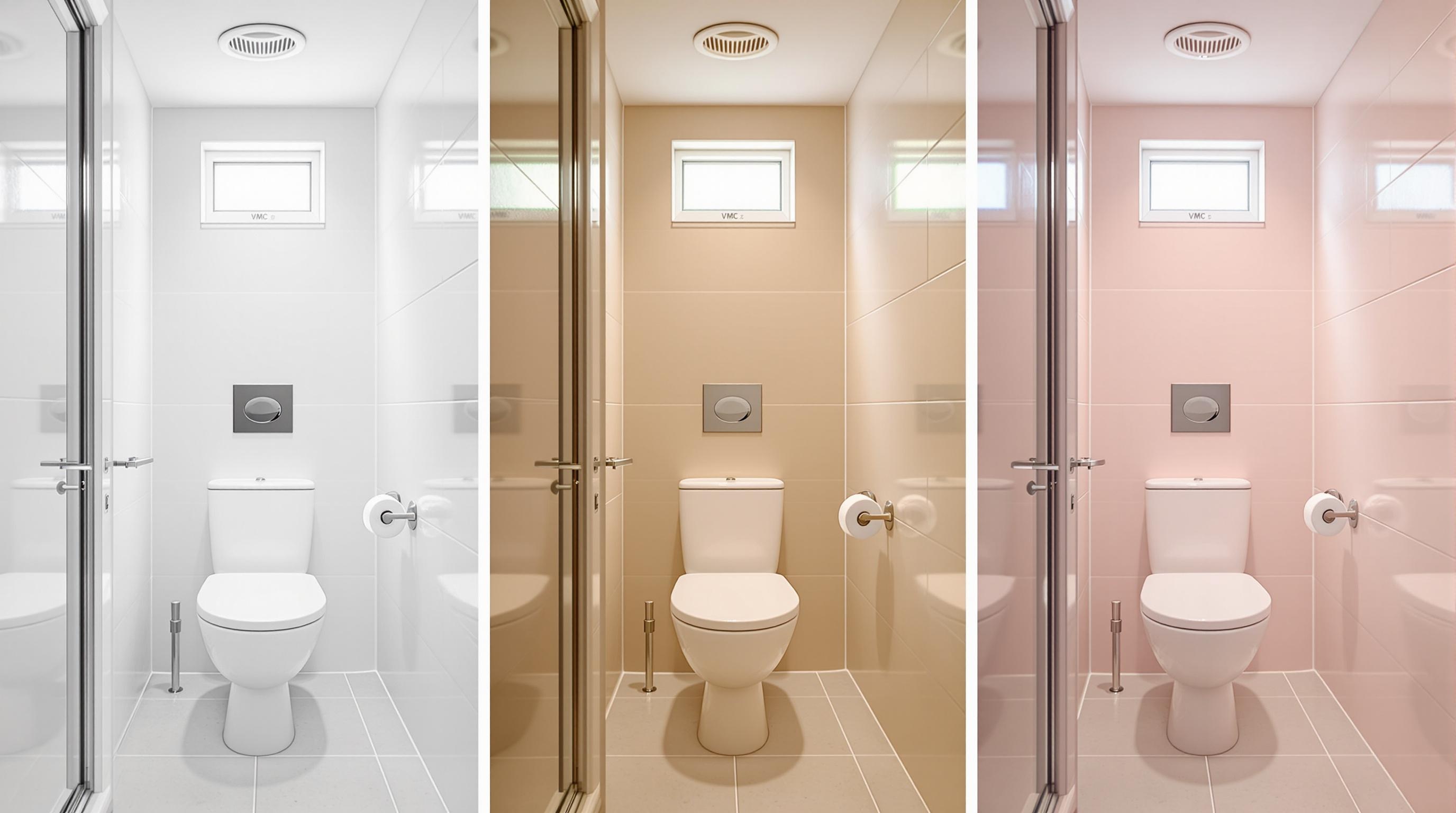 Comparatif couleurs WC : blanc éclatant vs taupe chic vs rose poudré doux