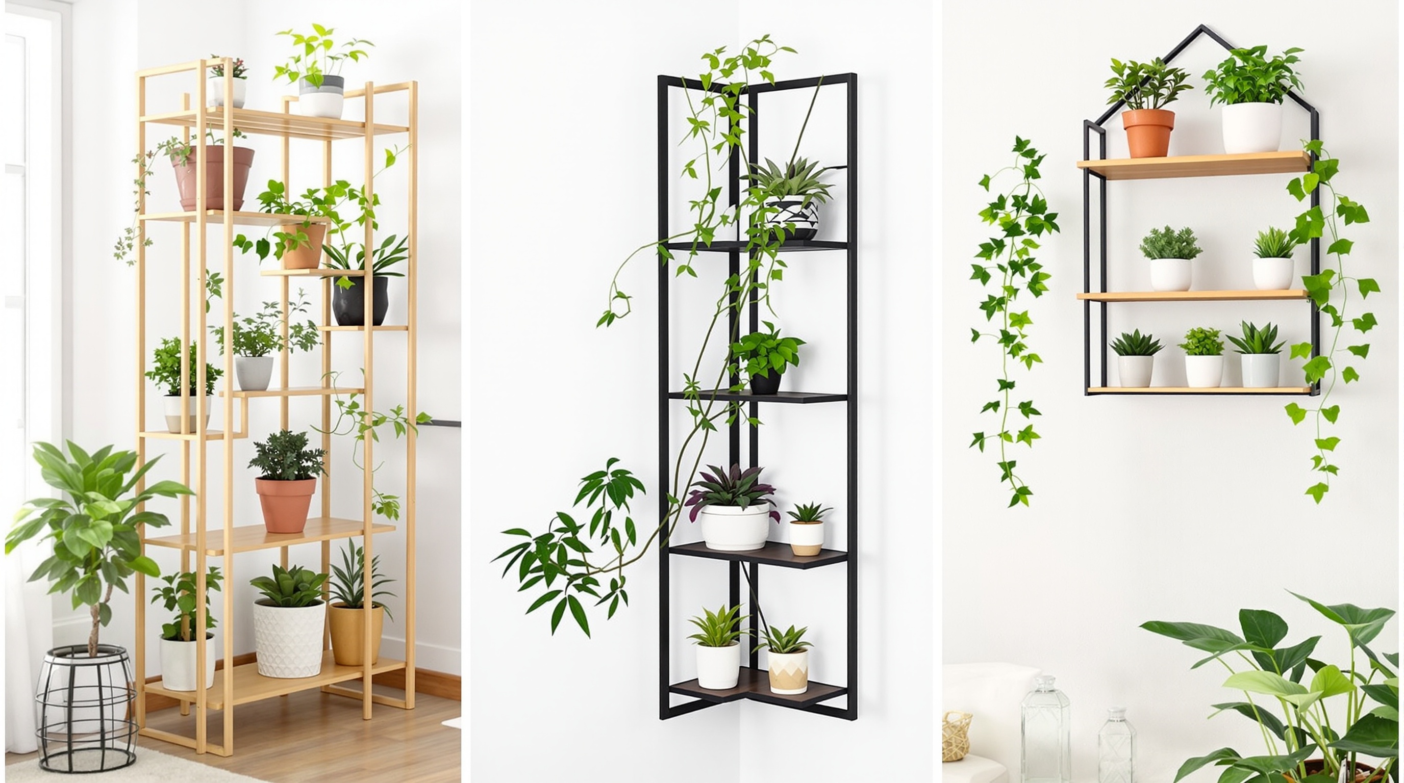 diversité étagères plantes e-commerce bambou métal mural