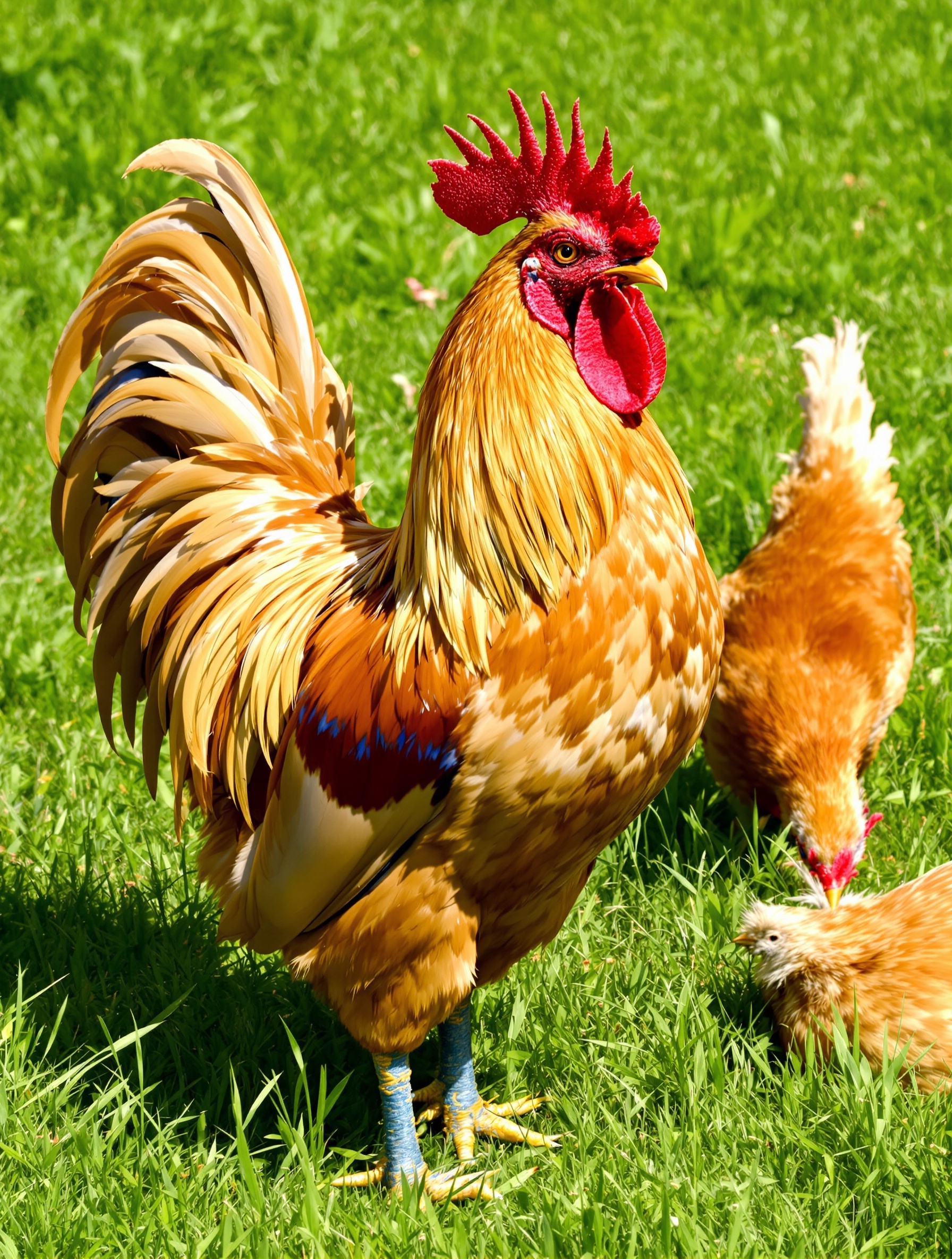 Couple Poule Gauloise Dorée coq plumage faucilles tarses bleu ardoise