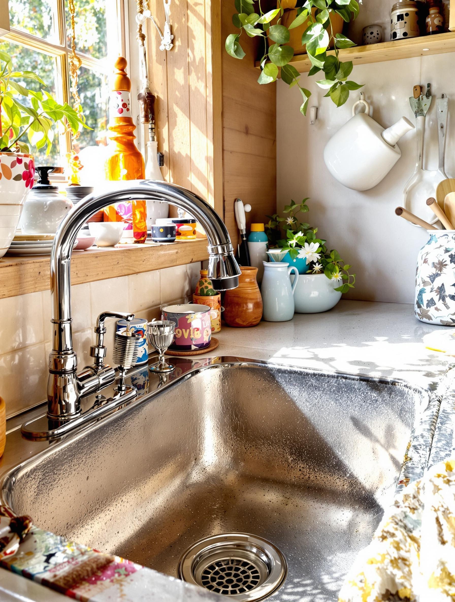 Cuisine avec évier vintage, tamis et filtre anti-débris