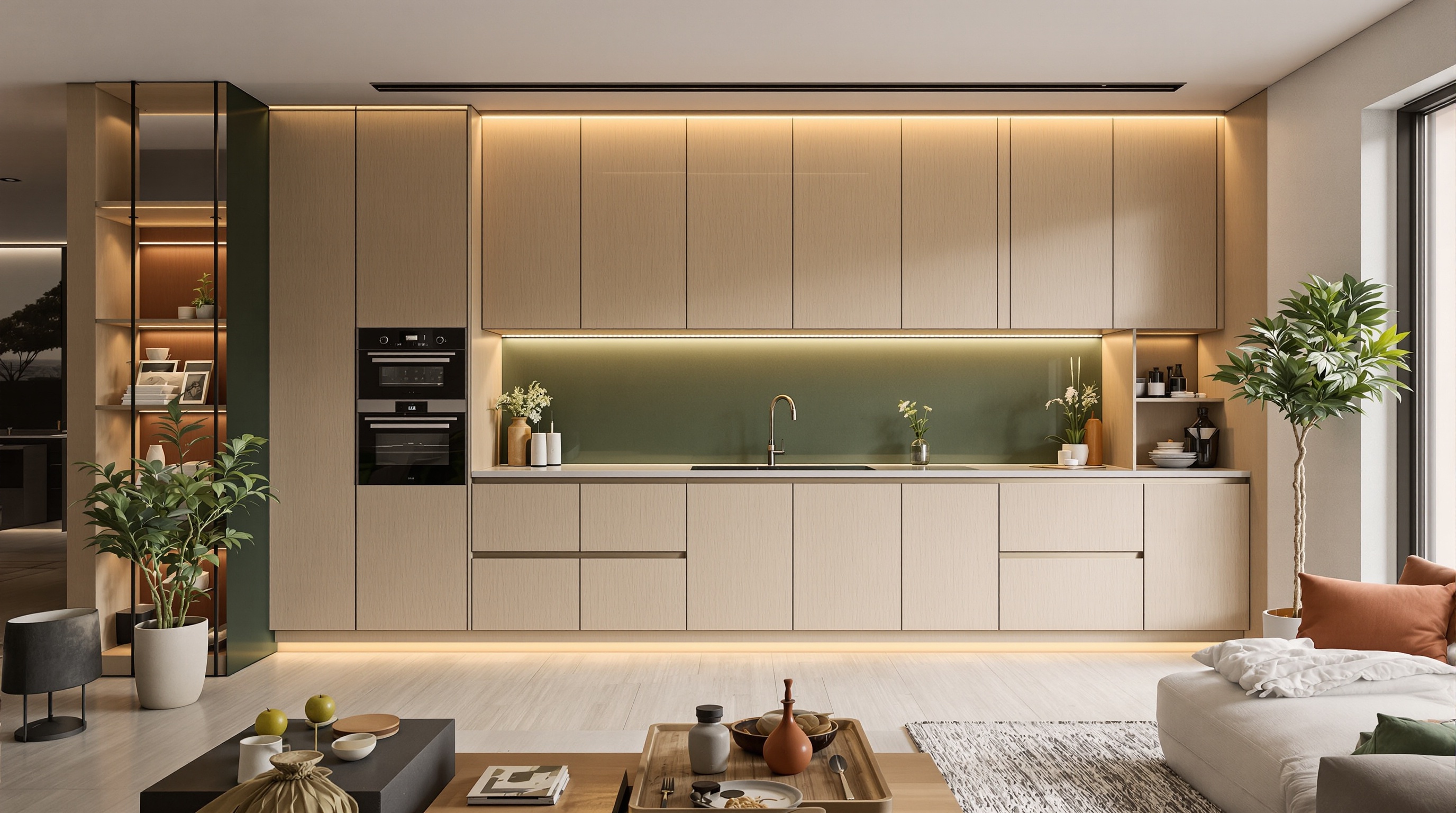 Cuisine intégrée caméléon 2025 salon rangements invisibles