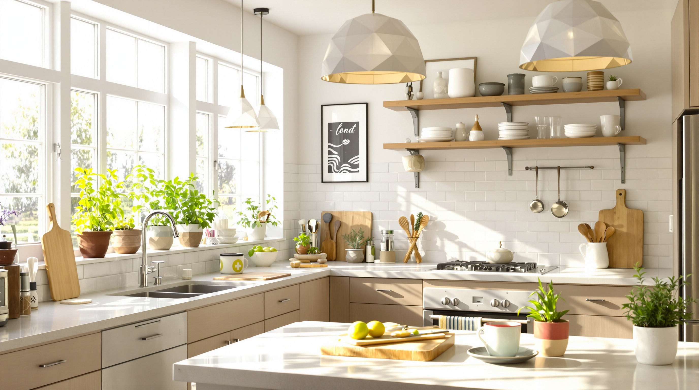 Cuisine en U moderne et conviviale avec déco vivante