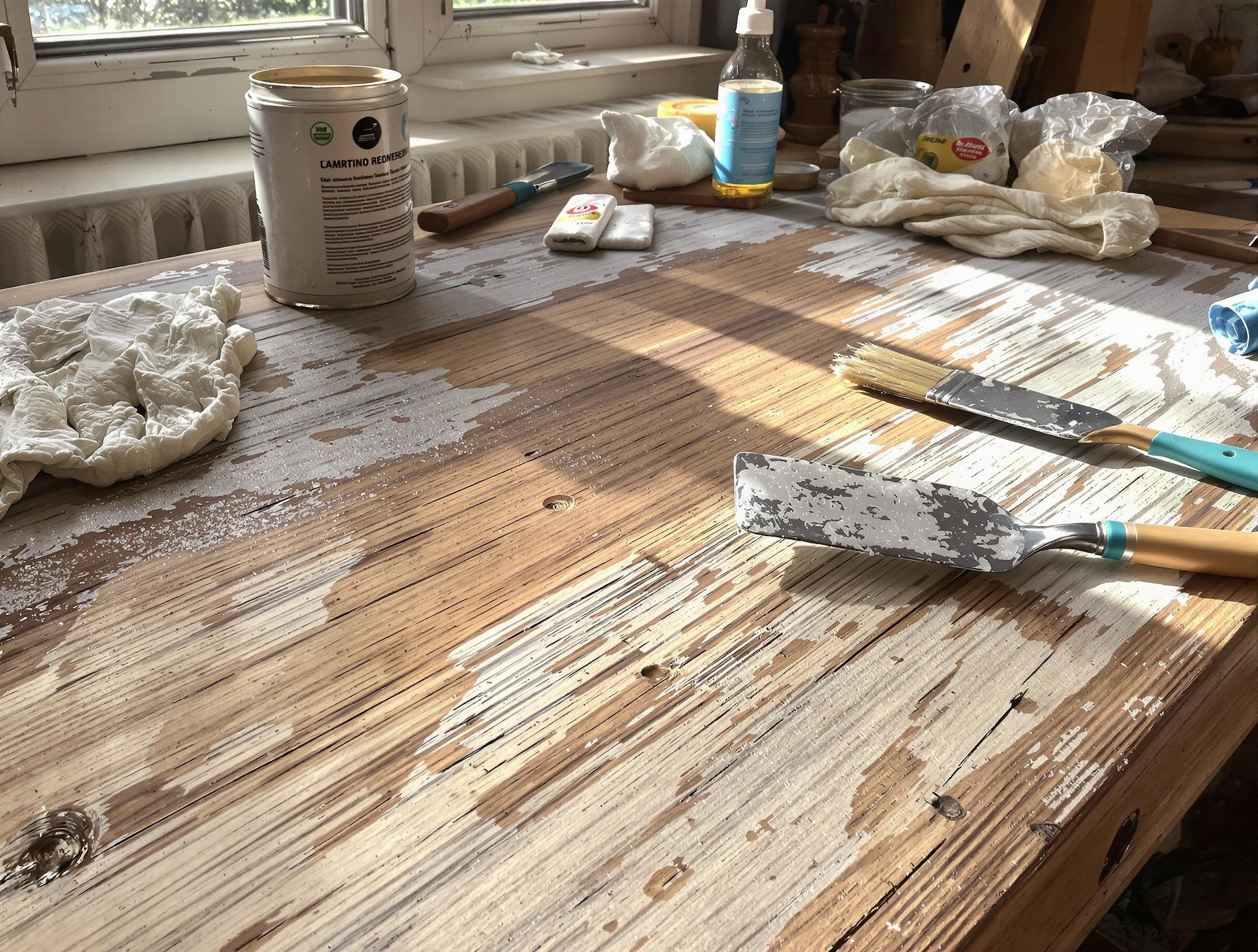 Décapage d'un meuble en bois avec une pâte naturelle à base de bicarbonate et vinaigre.