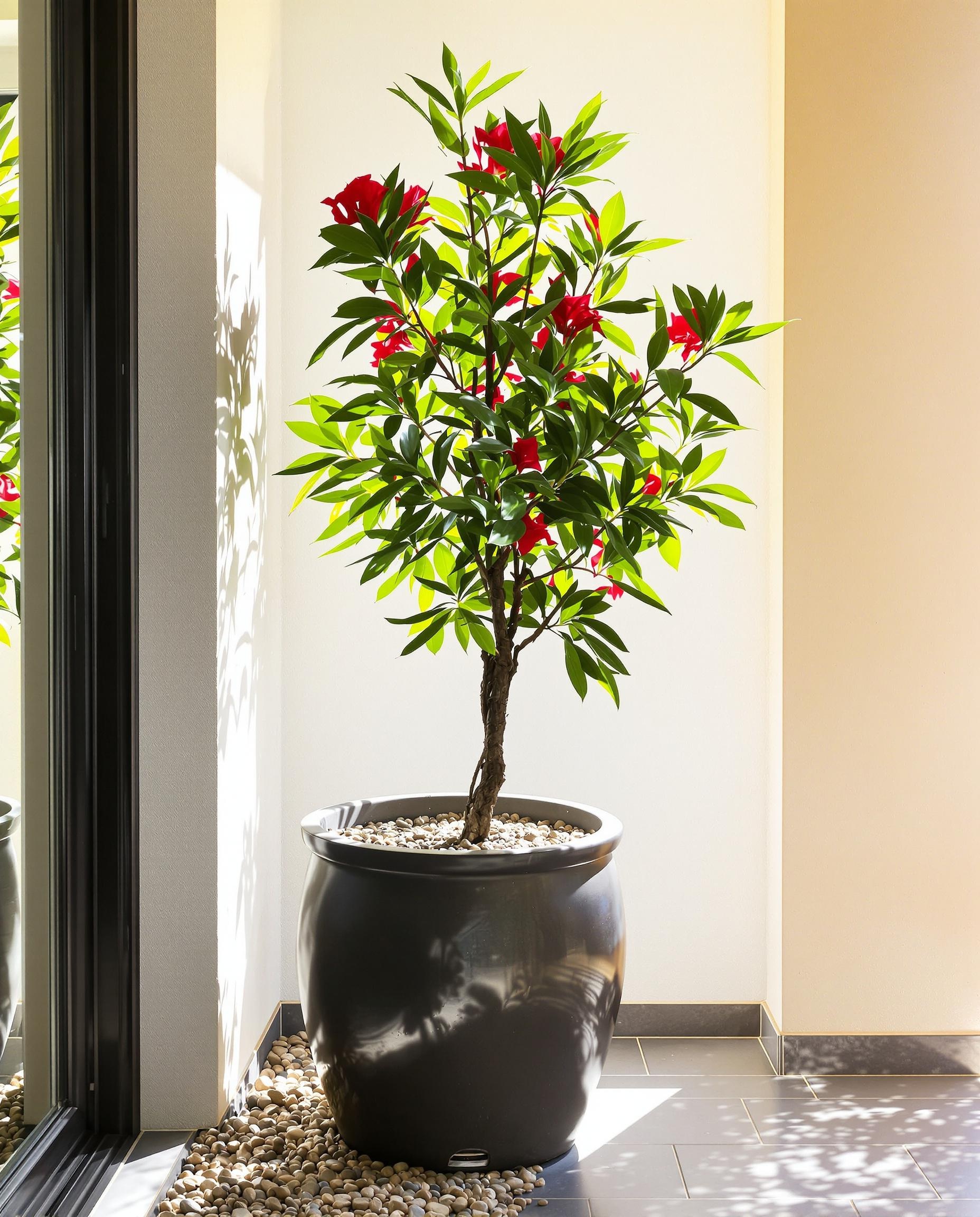 Flamboyant jeune plant substrat drainant véranda lumineuse