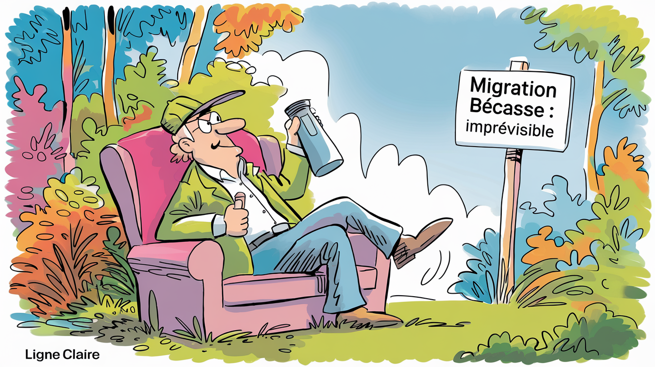 Chasseur en canapé forêt migration bécasse imprévisible