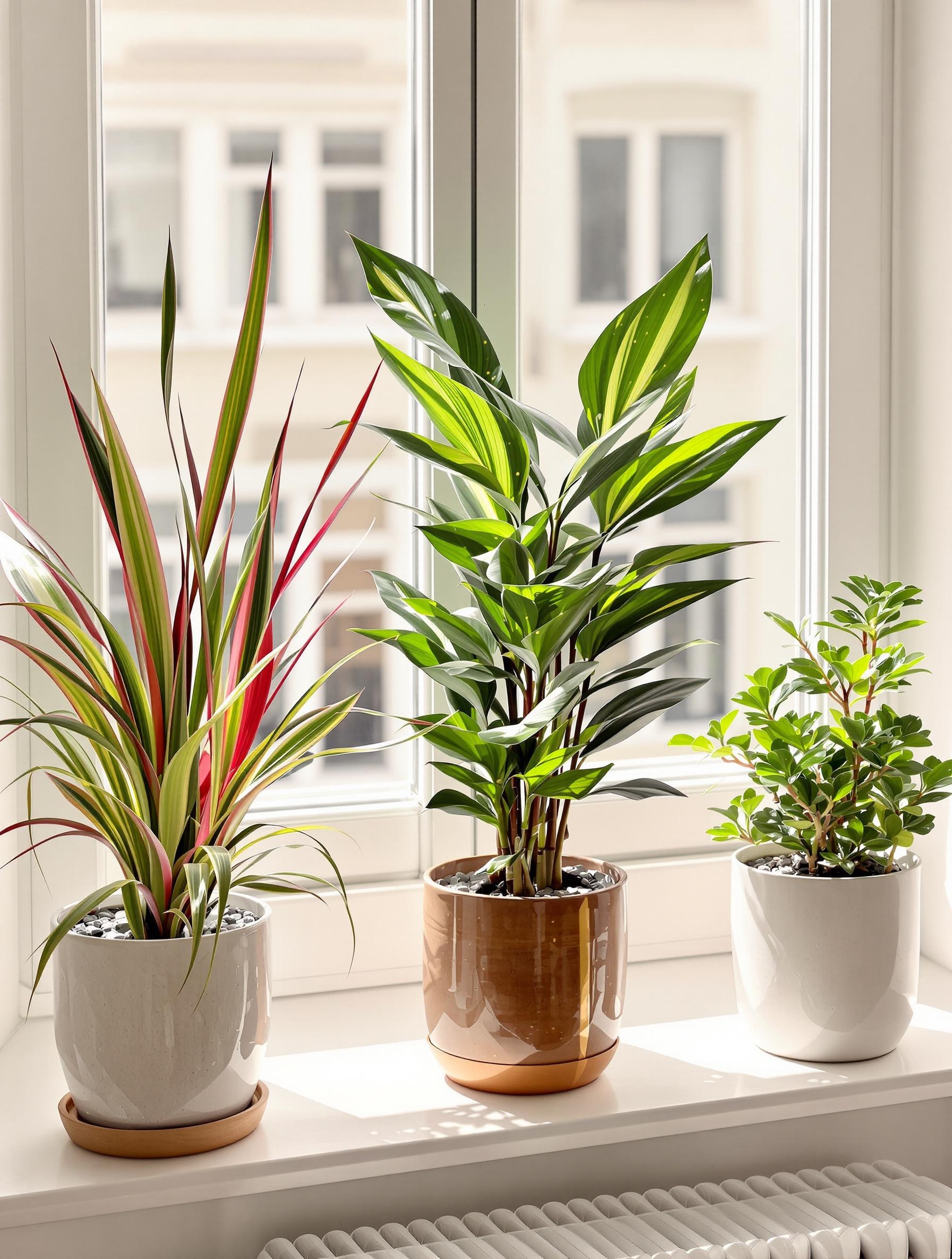 Différences entre les variétés Dracaena marginata, massangeana et surculosa en pot.