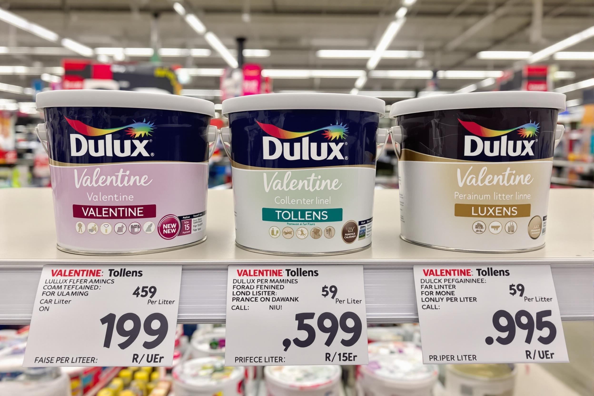 Comparatif des prix des peintures Dulux Valentine, Tollens et Luxens en magasin