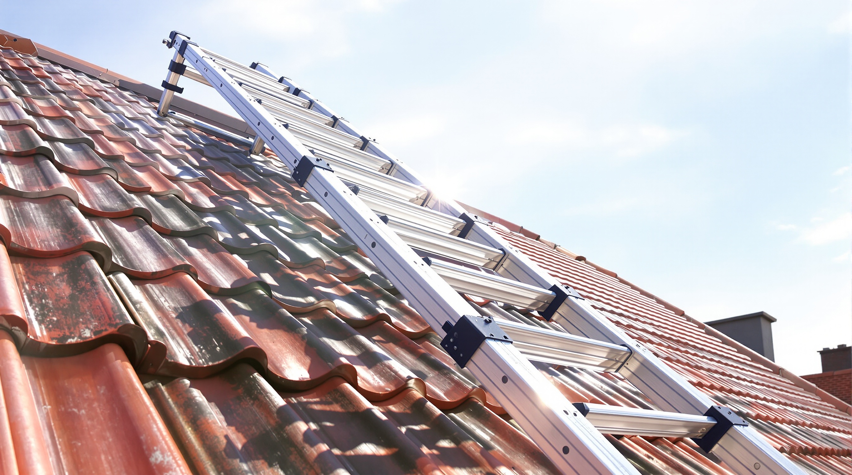 Échelle de toit en aluminium dépliée