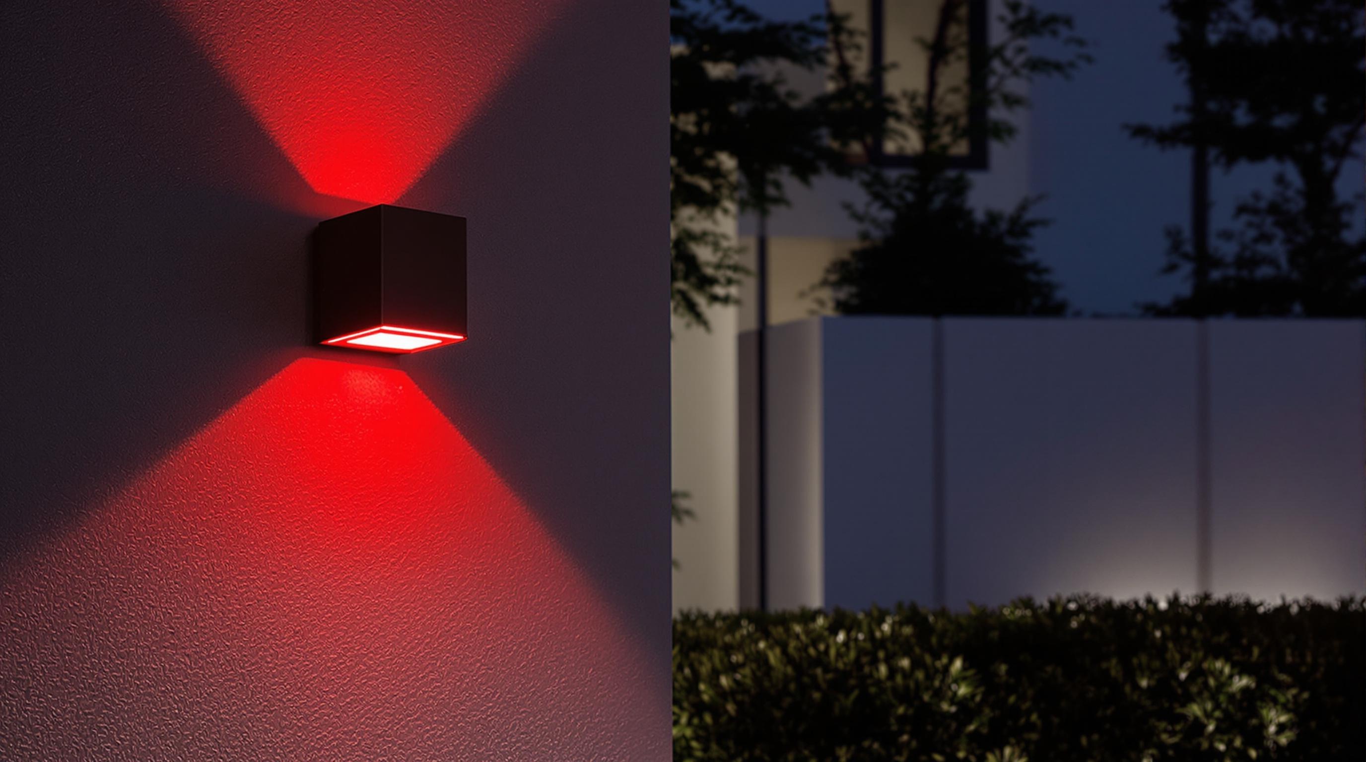 Éclairage LED rouge dissuasif et haie taillée