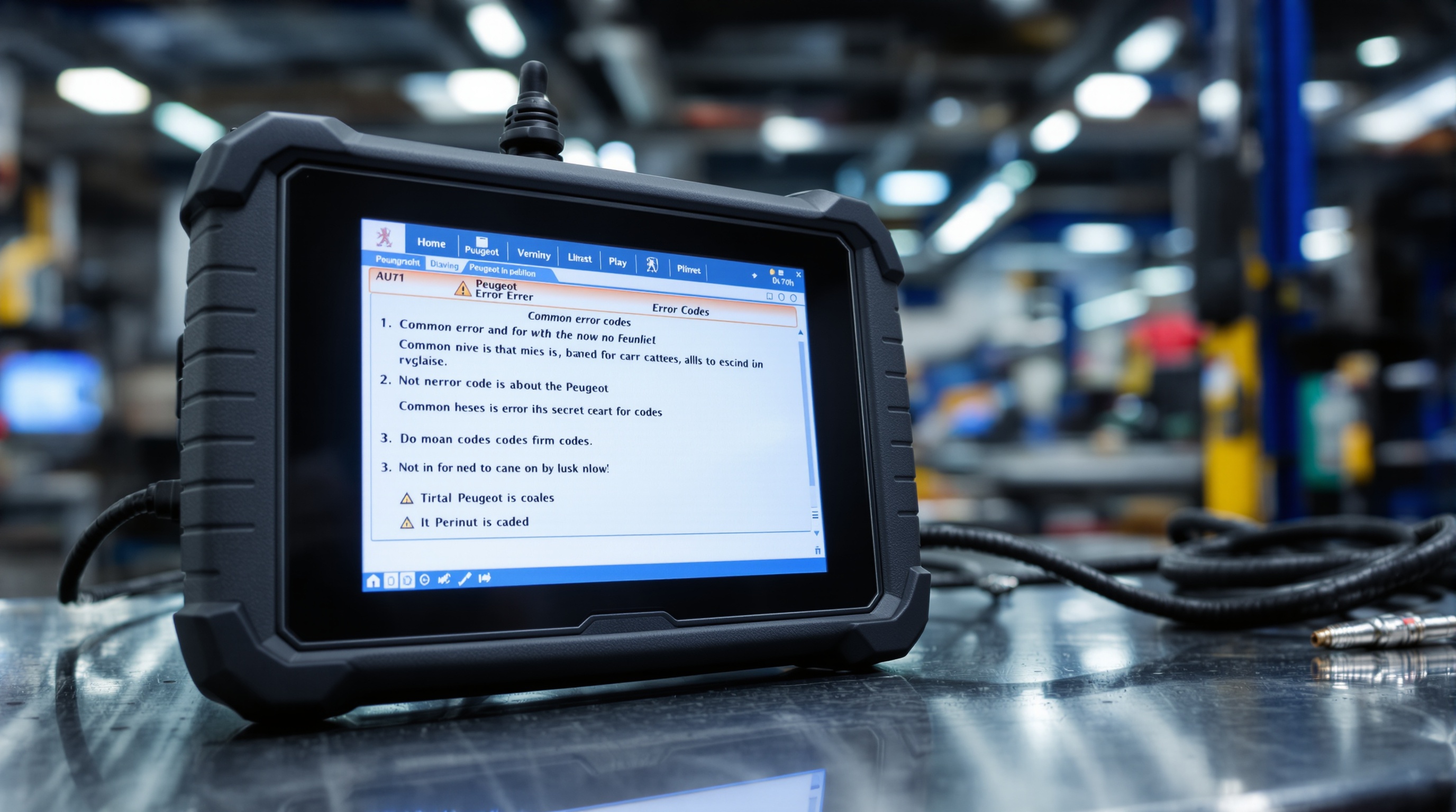 Exemple d'écran de valise de diagnostic affichant des codes défaut courants sur une Peugeot.