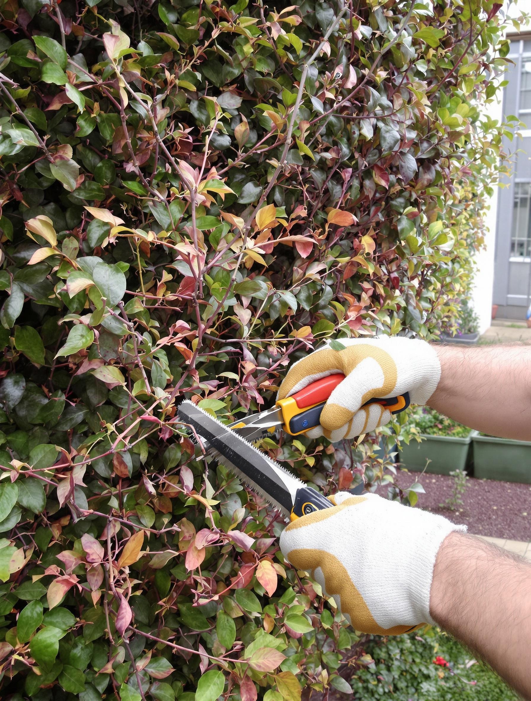 Taille de haie avec outils propres et techniques précises