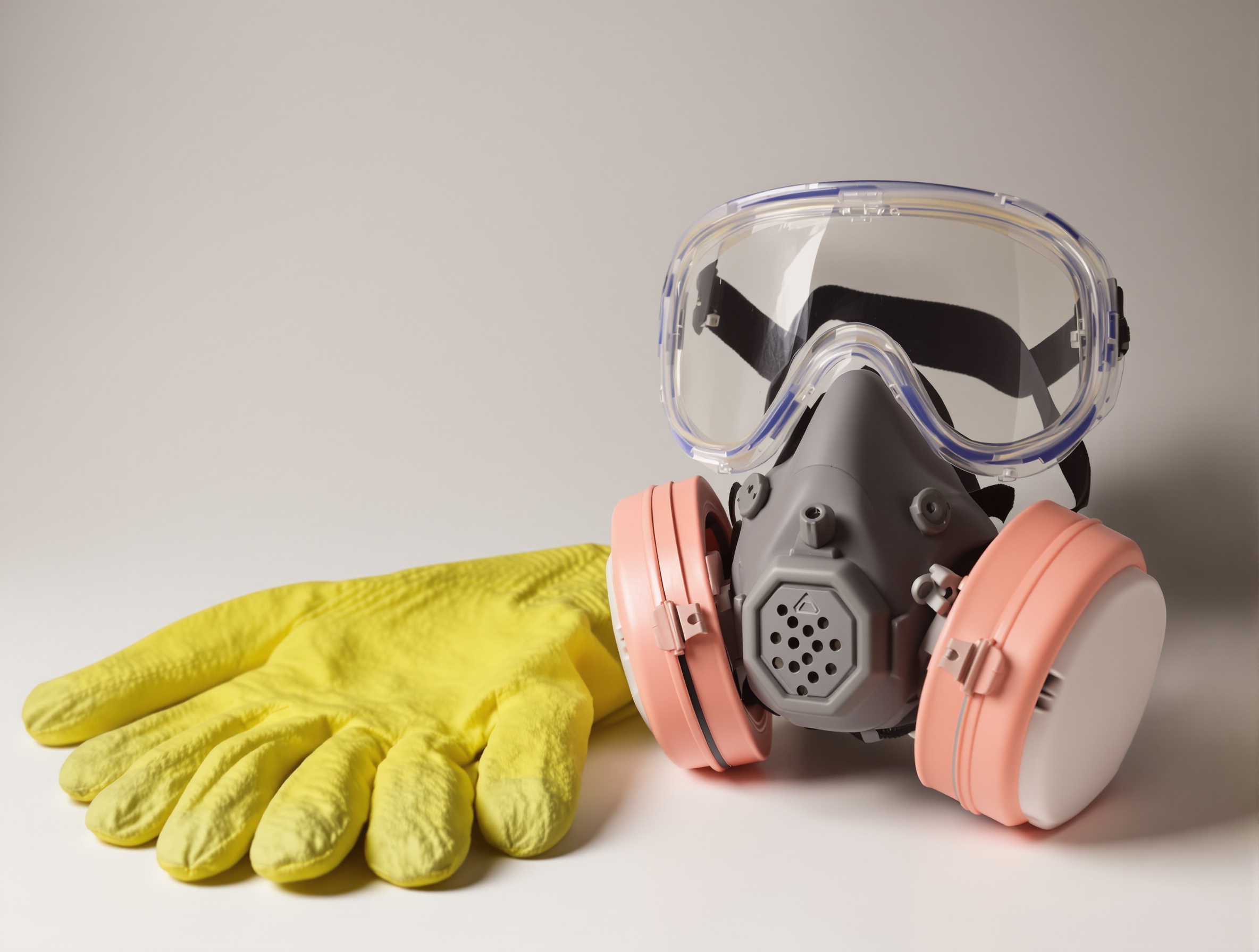 Équipement obligatoire acide chlorhydrique : gants chimiques épais, lunettes couvrantes et masque respiratoire sur fond sobre.