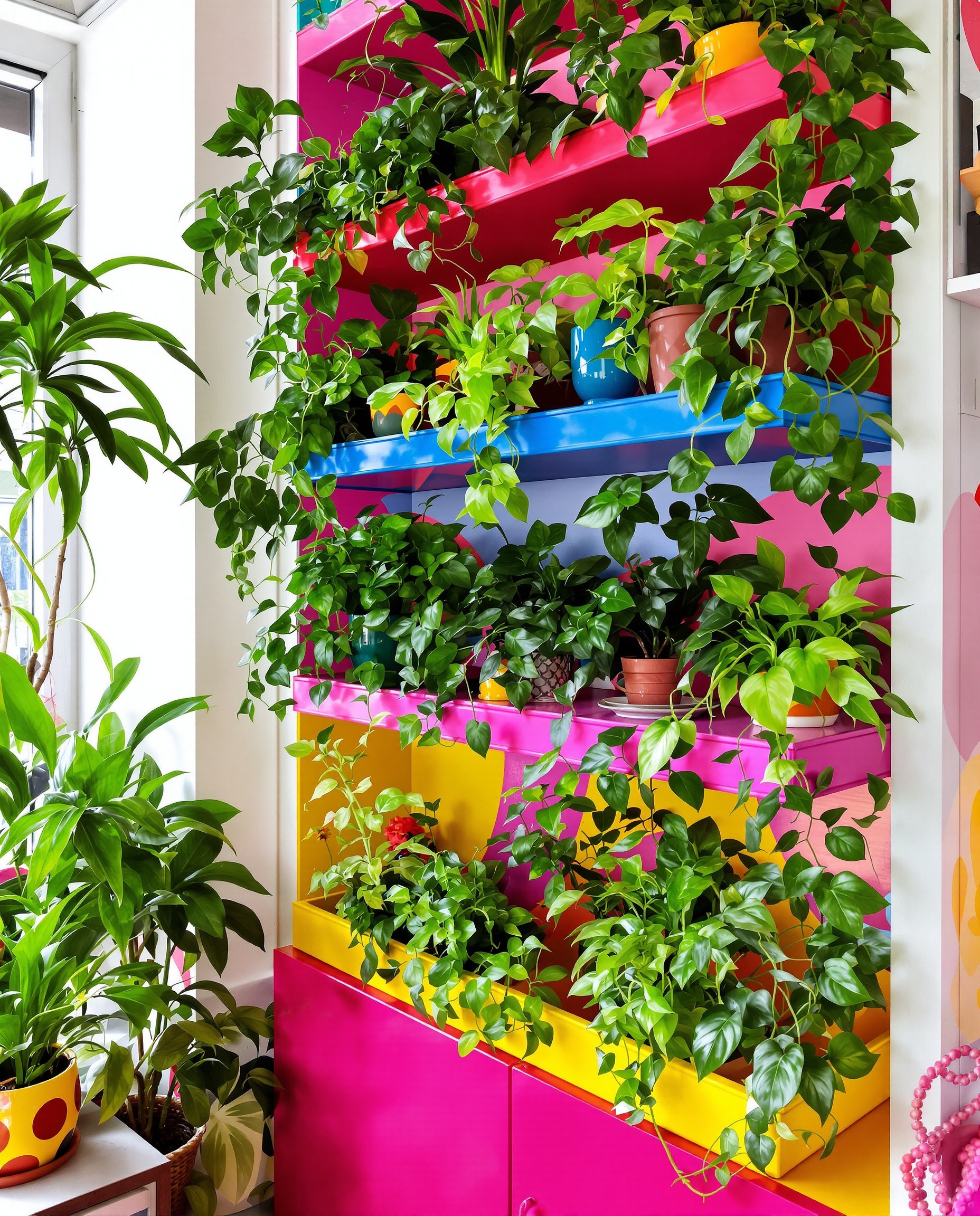 étagère à plantes en plastique coloré salon kitsch